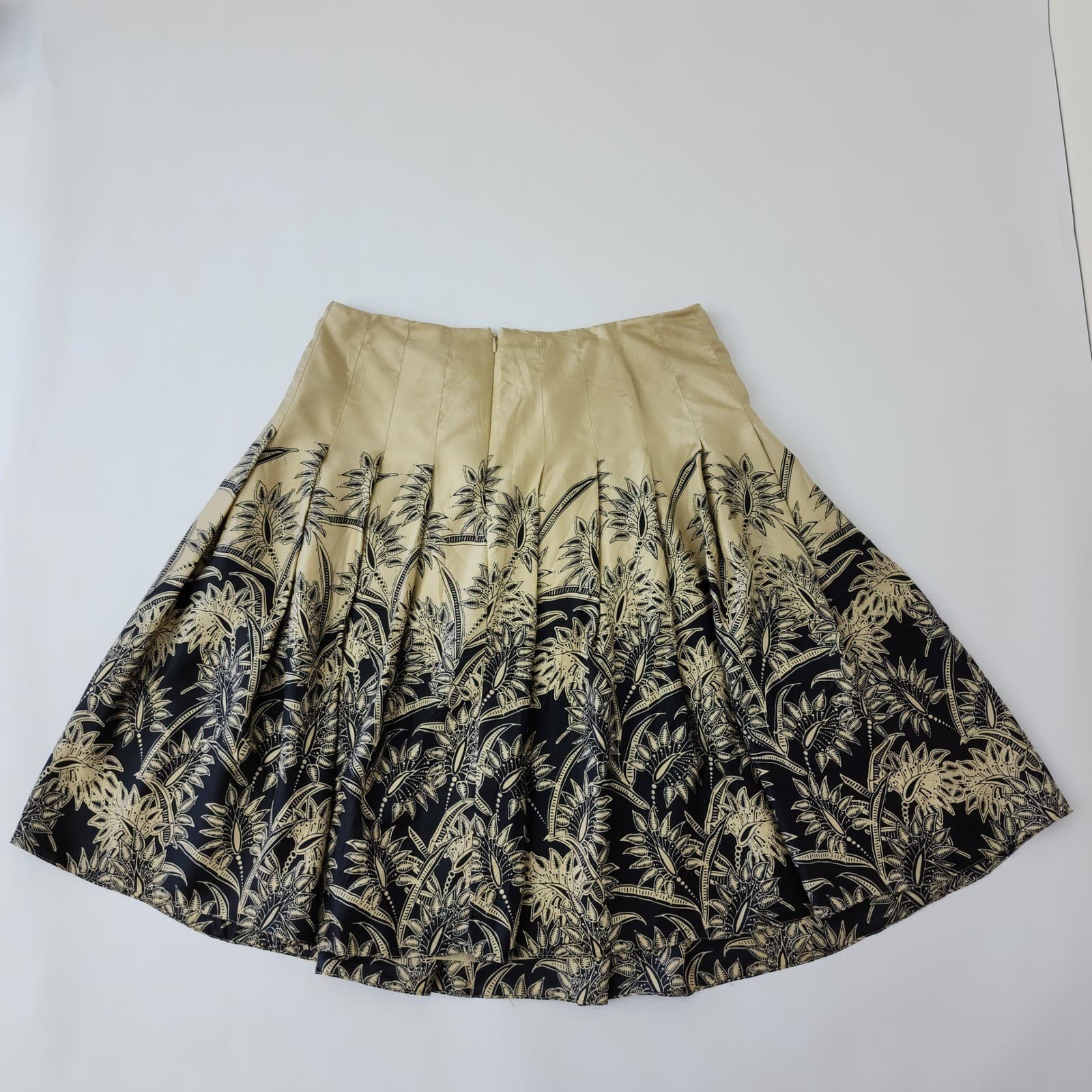Jones New York Collection Gold Black Botanical Pleated A-Line Skirt Size 14