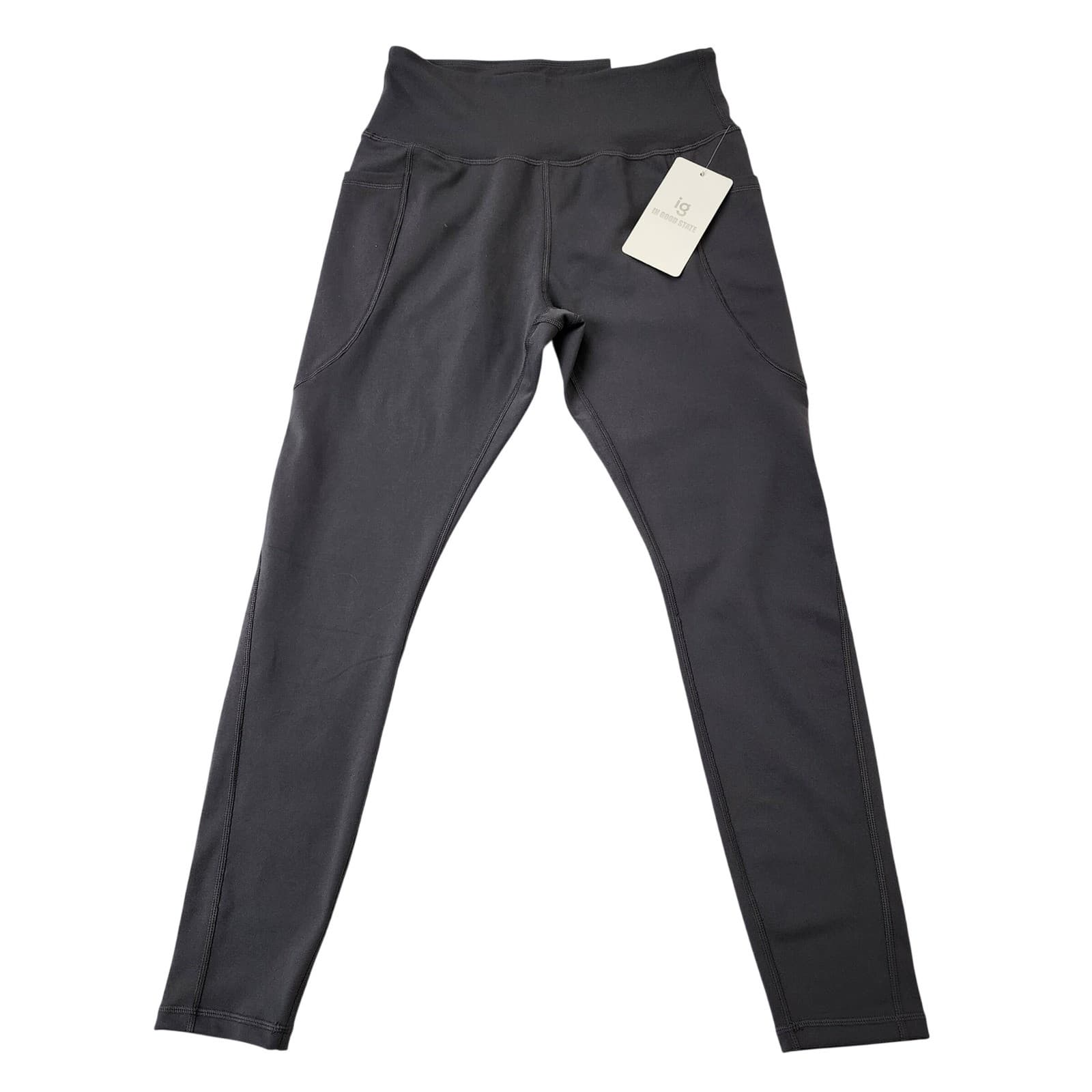 In Good State Womens Gray High Waisted Athletic Leggings with Pockets Size M