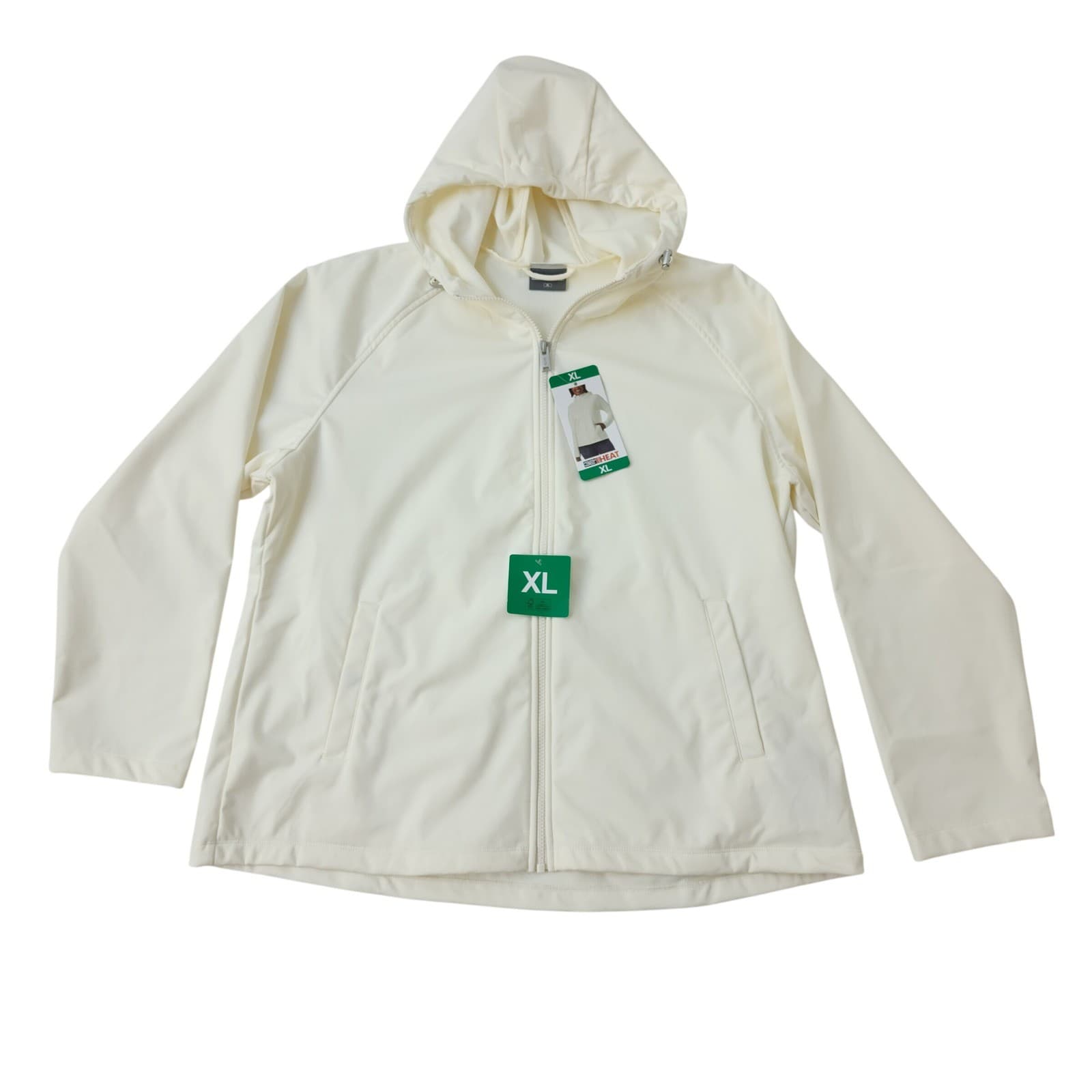 32 Degrees Heat Womens XL Full Zip Hooded Jacket Cream White Lightweight NWT