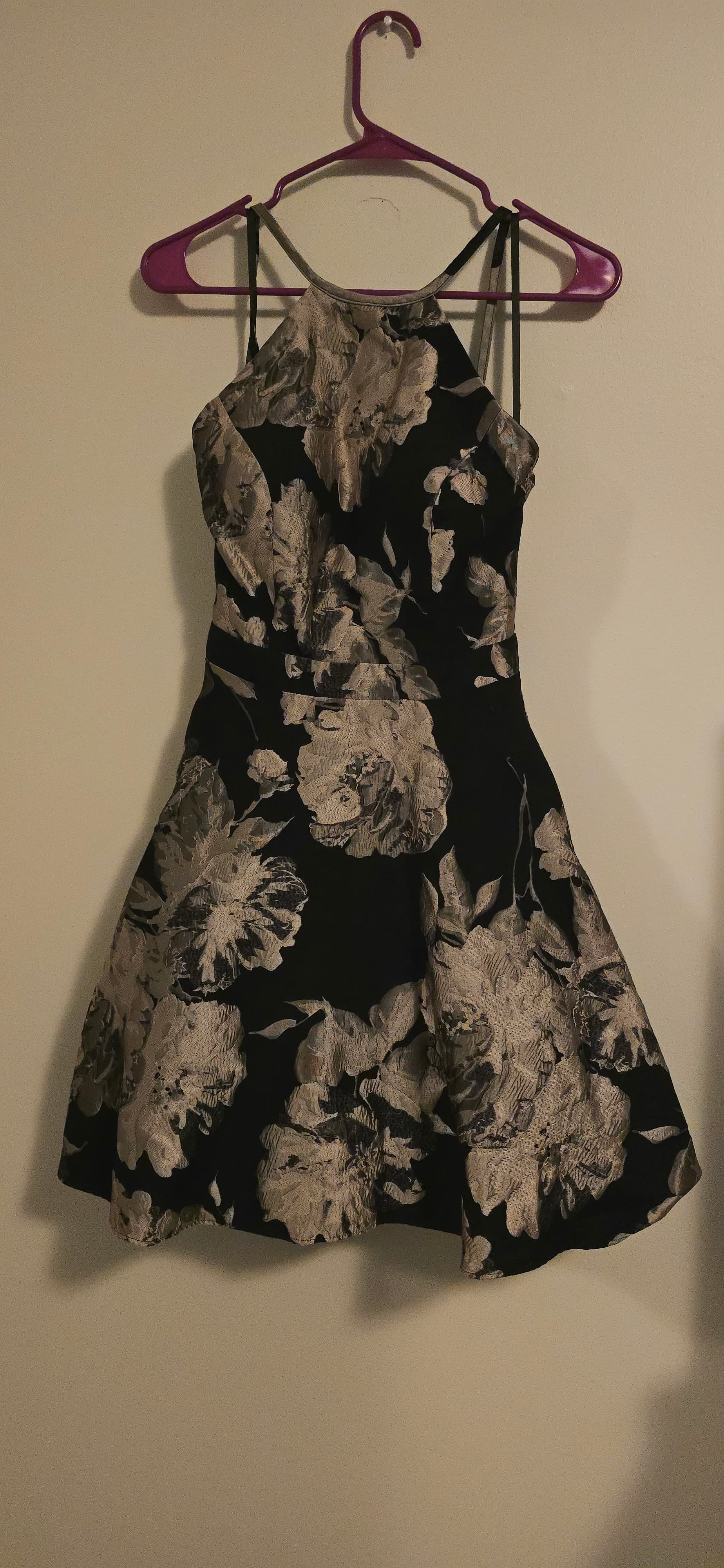 Xscape Floral Halter Dress with Metallic Accents