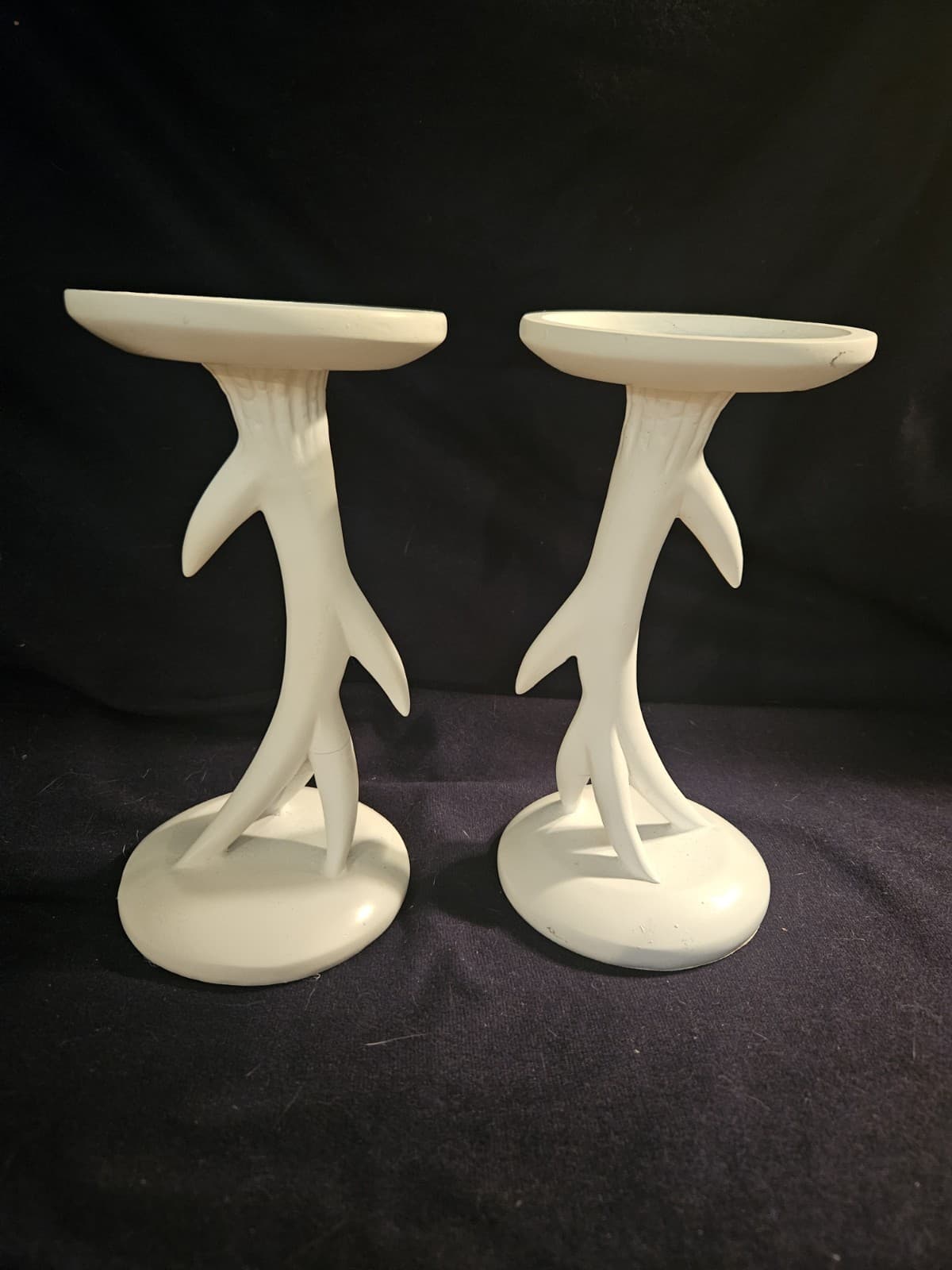 SET 2 Threshold White Resin Faux Deer Horn Antlers Candle Holders