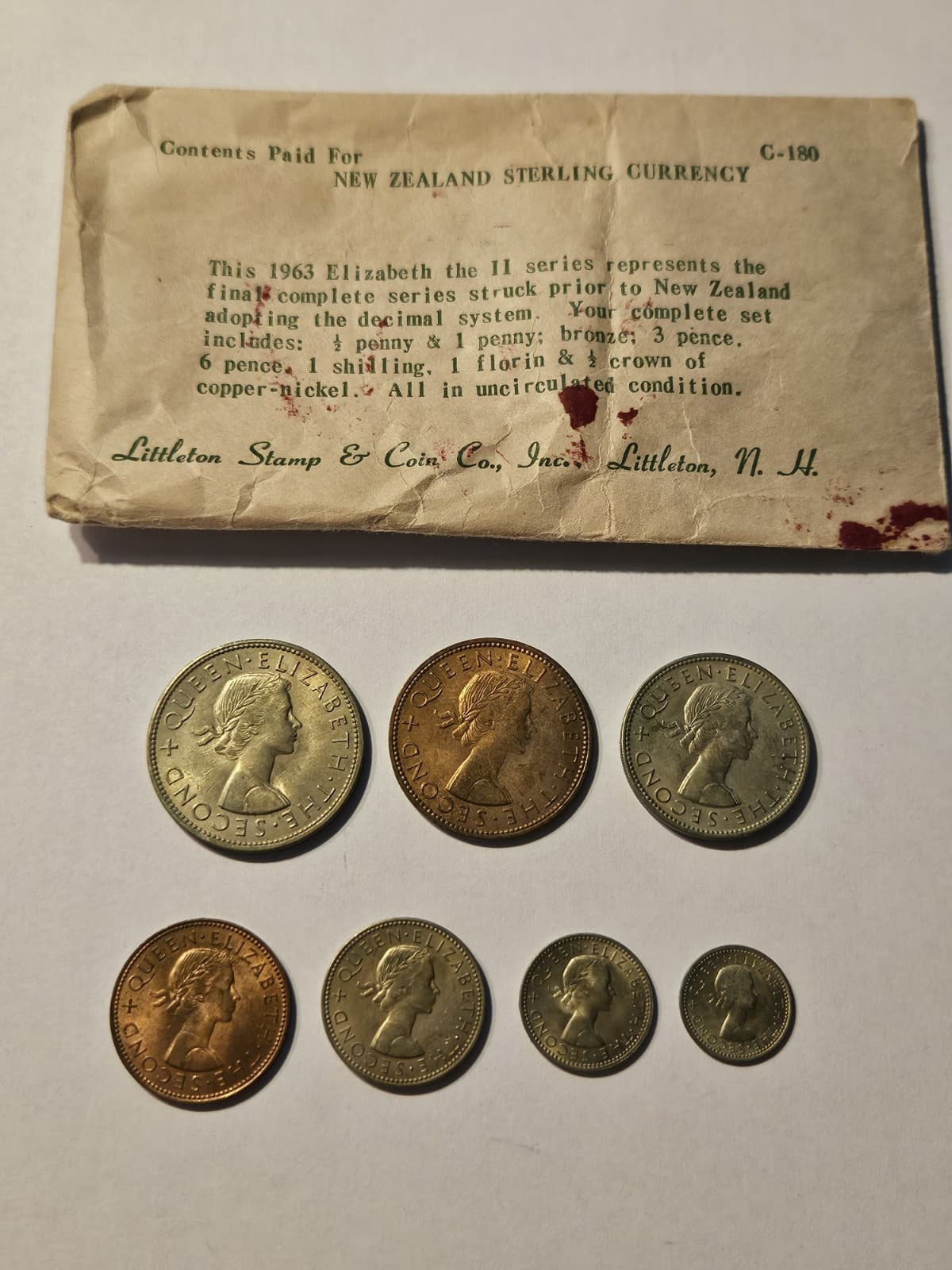 1963 New Zealand SET 7 Uncirculated Elizabeth II Coin Set Series - Littleton