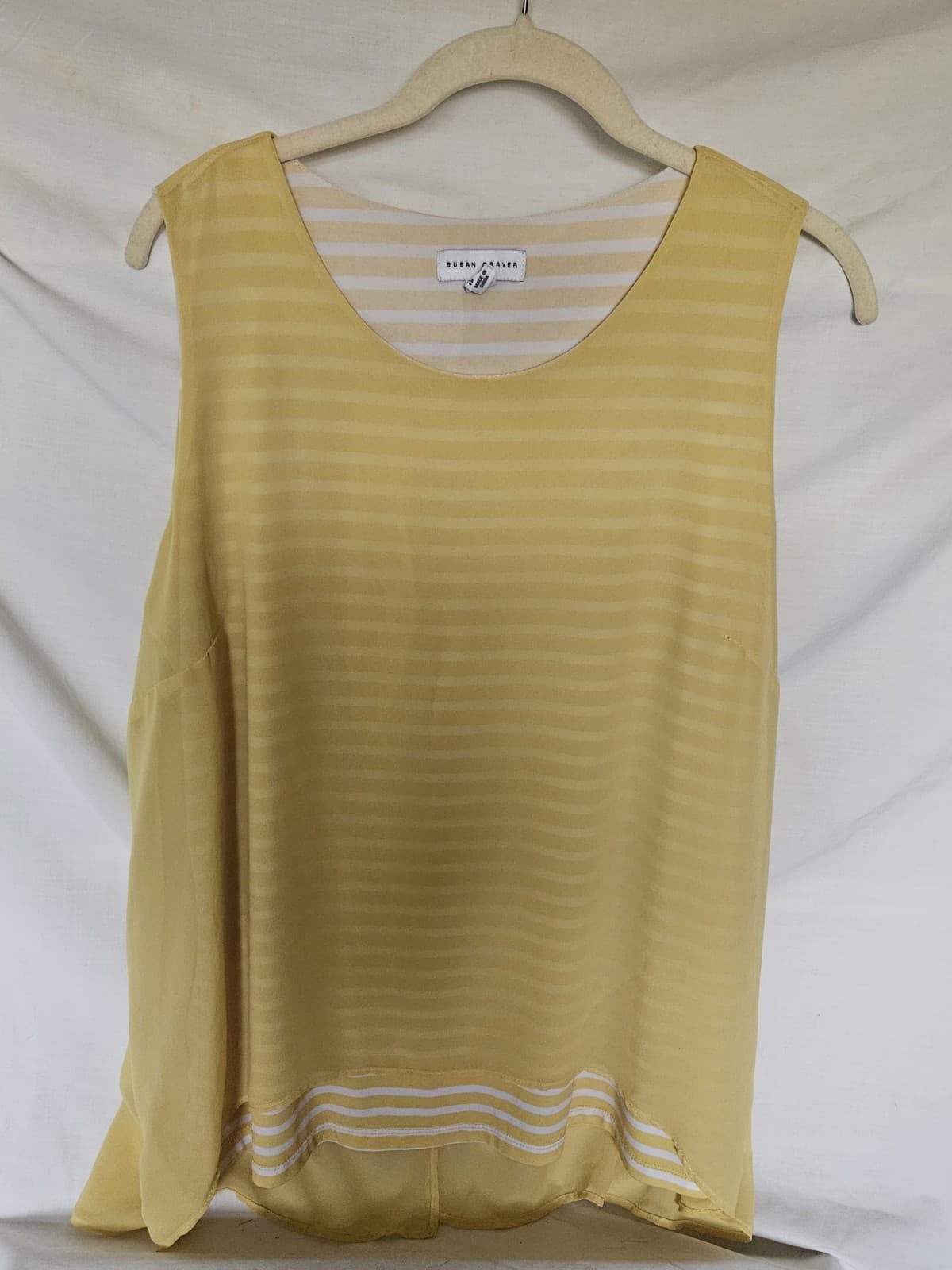 Susan Graver Sz-Large Yellow Striped Tan Tunic Blouse Top sleeveless