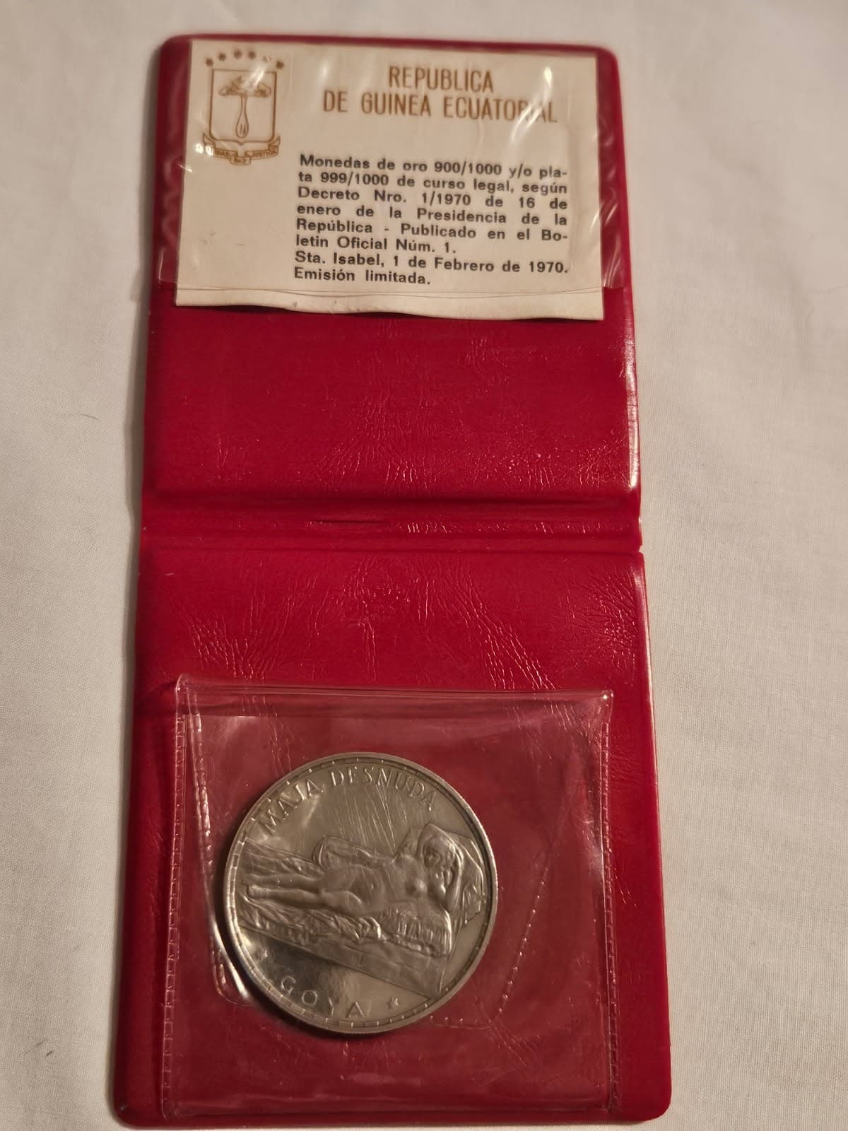 1970 Equatorial Guinea 100 Pesetas Silver Proof Coin "La Maja Desnuda"