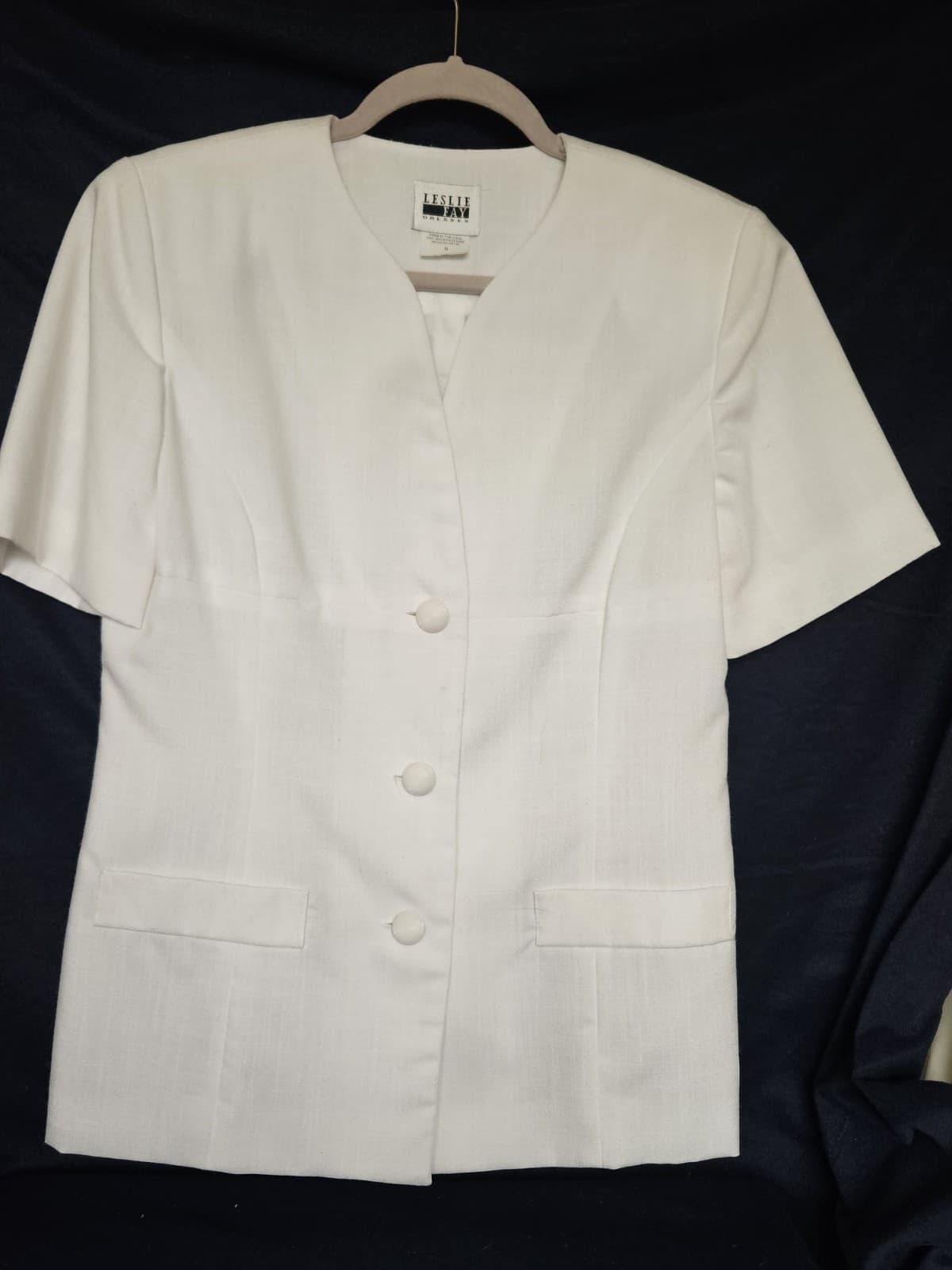 Leslie Fay Sz 8 Tailored White Linen Business Career Blazer Suit Jacket S/s