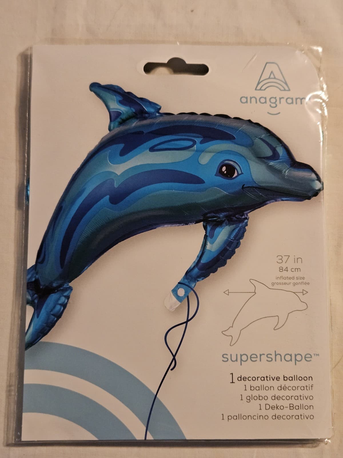 NEW Anagram Tropical 37" Microfoil Mylar Blue DOLPHIN Shaped Balloon