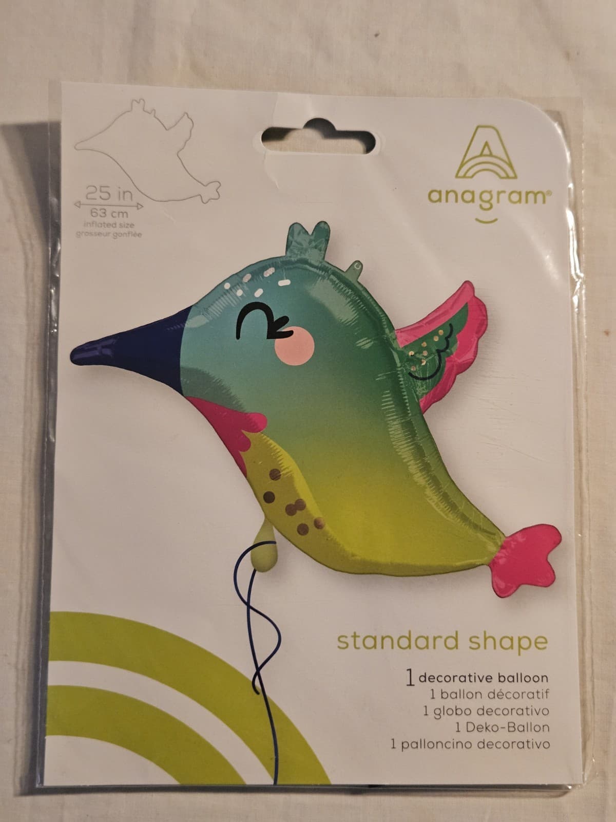 NEW Anagram Tropical 25" Microfoil Mylar HUMMINGBIRD Shaped Balloon