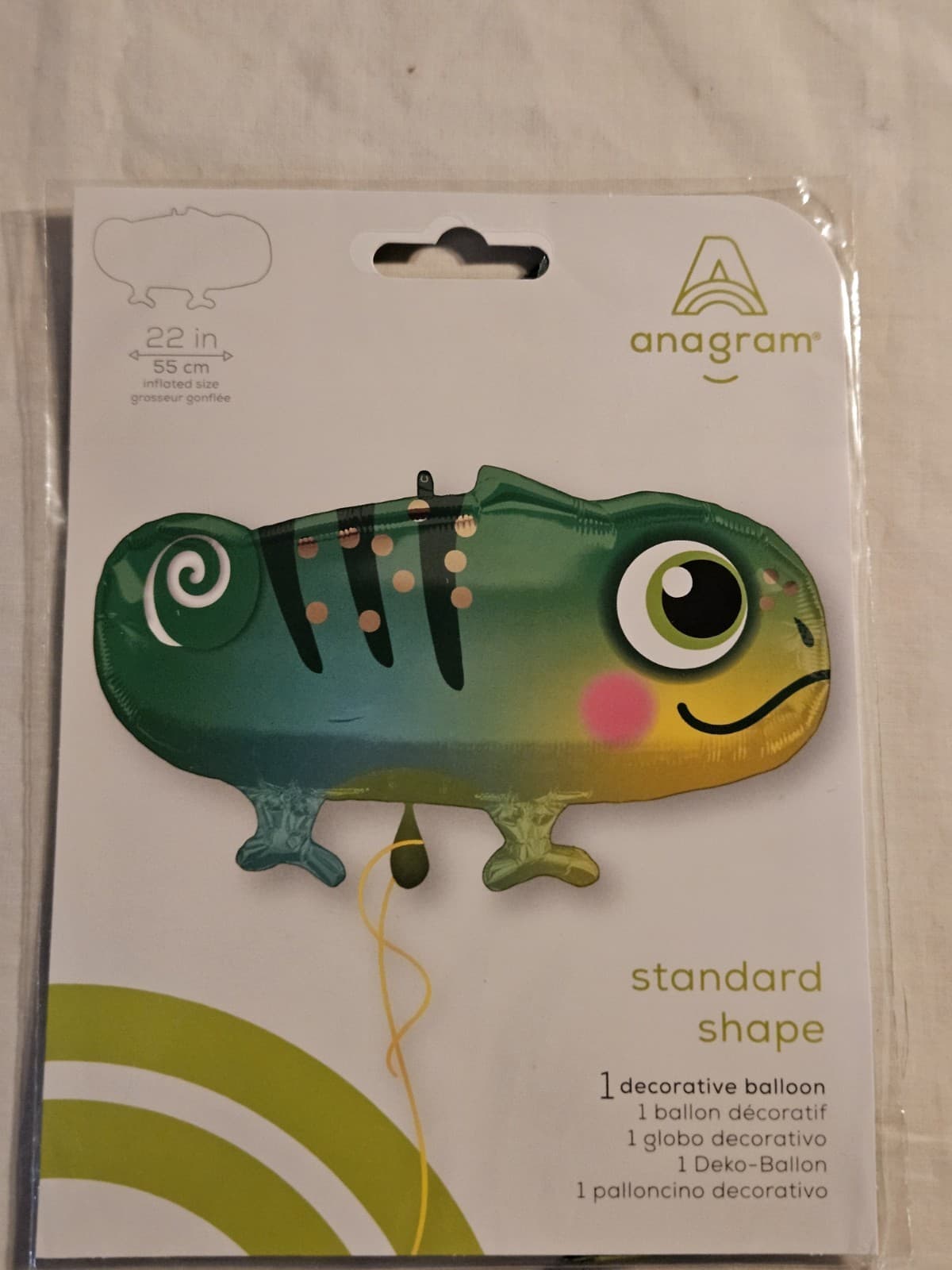 NEW Anagram Tropical 22" Microfoil Mylar CHAMELEON Lizard Shaped Balloon