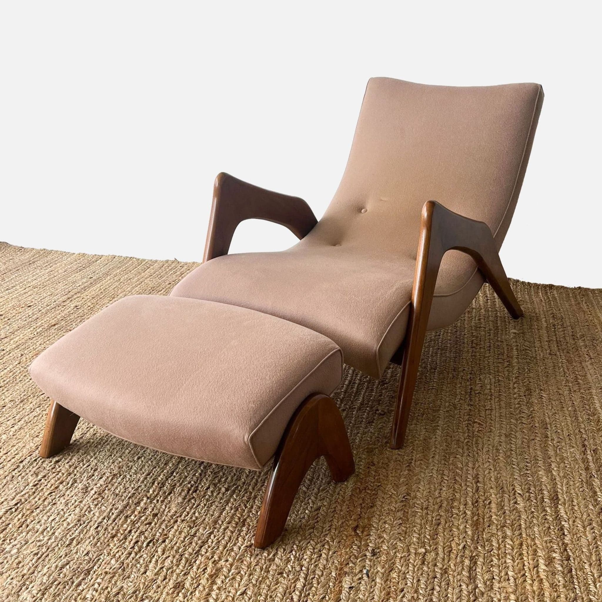 Adrian Pearsall Mid Century Crescent Lounge Chair and Ottoman