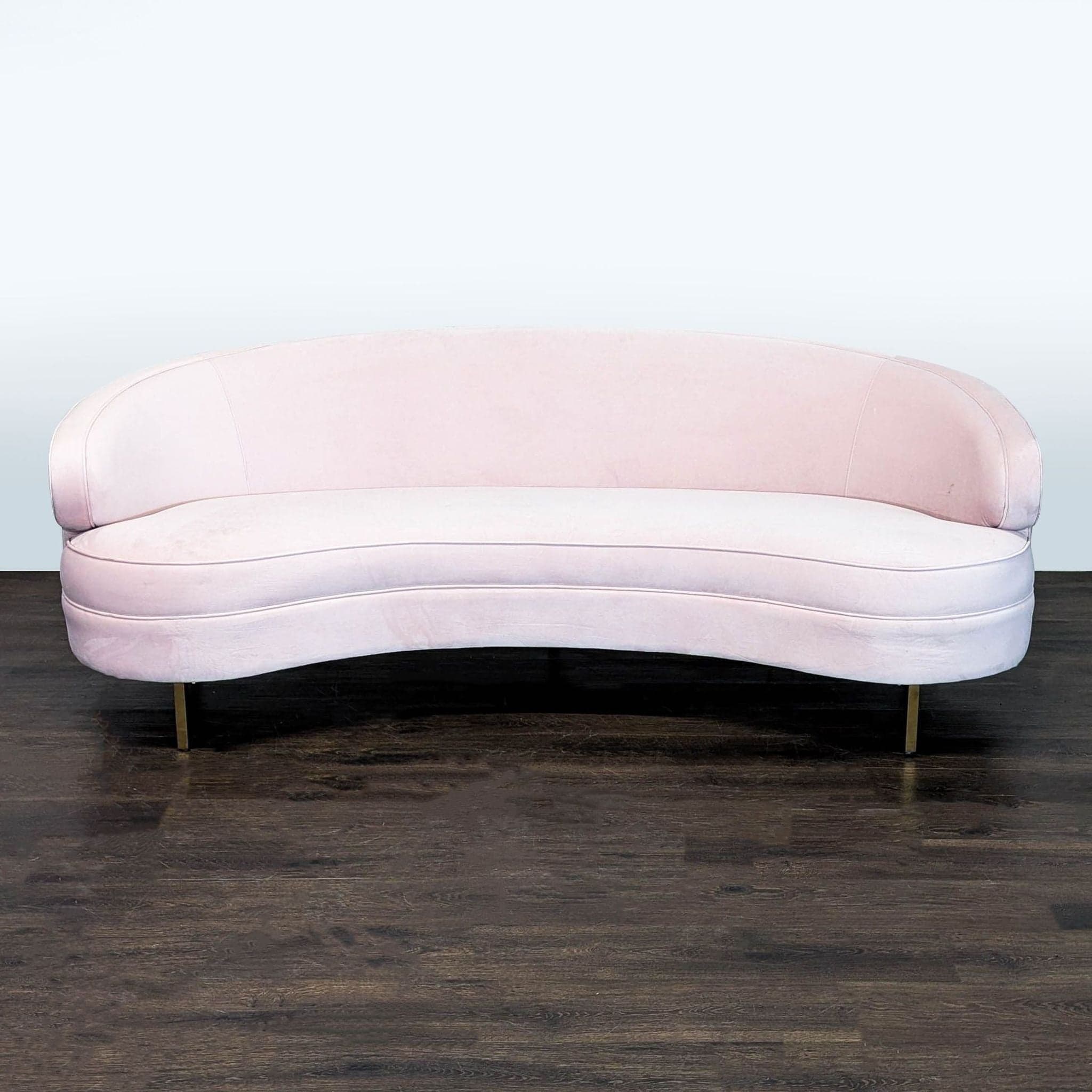 Safavieh 3-Seat Curved Pink Velvet Sofa with Gold Legs