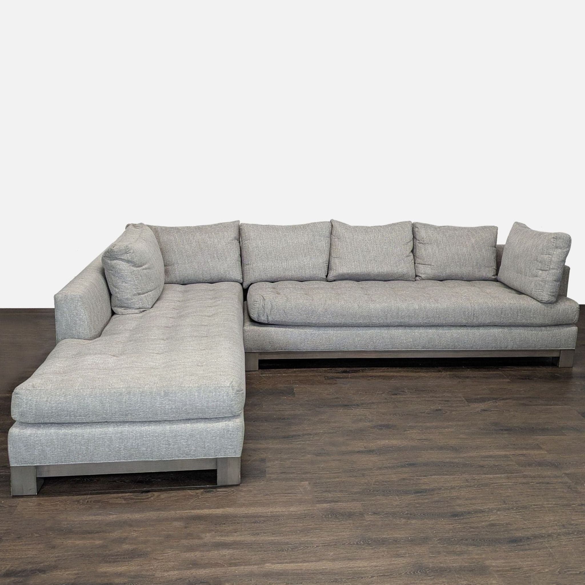 Swaim Abbott Modern Gray Sectional Sofa with Tufted Chaise