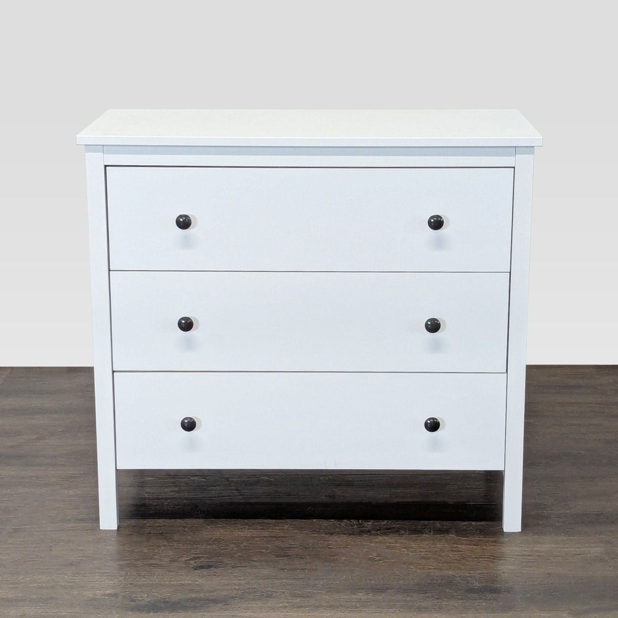 White 3-Drawer Dresser with Black Knobs