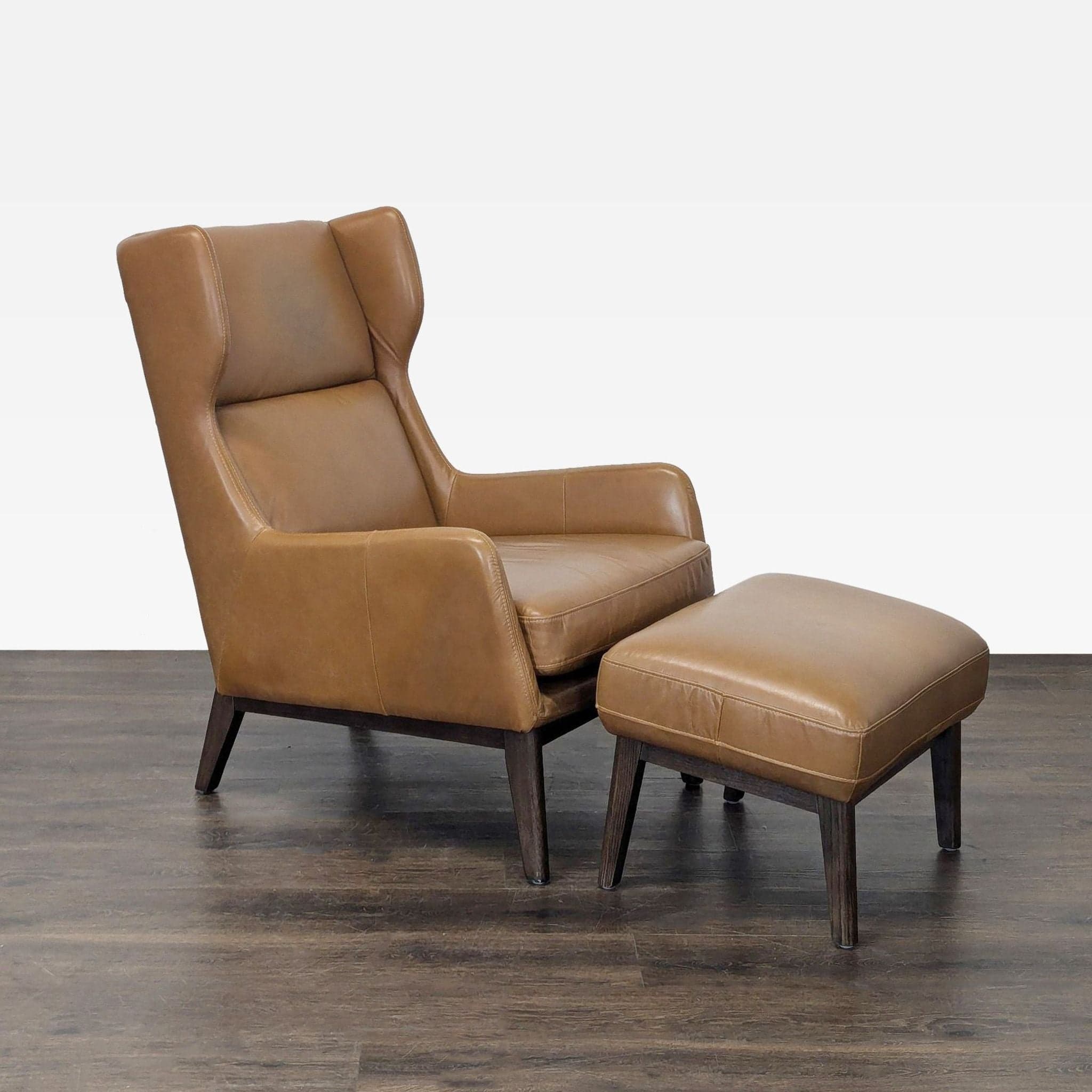 West Elm Ryder Leather Lounge Chair with Ottoman - Brown