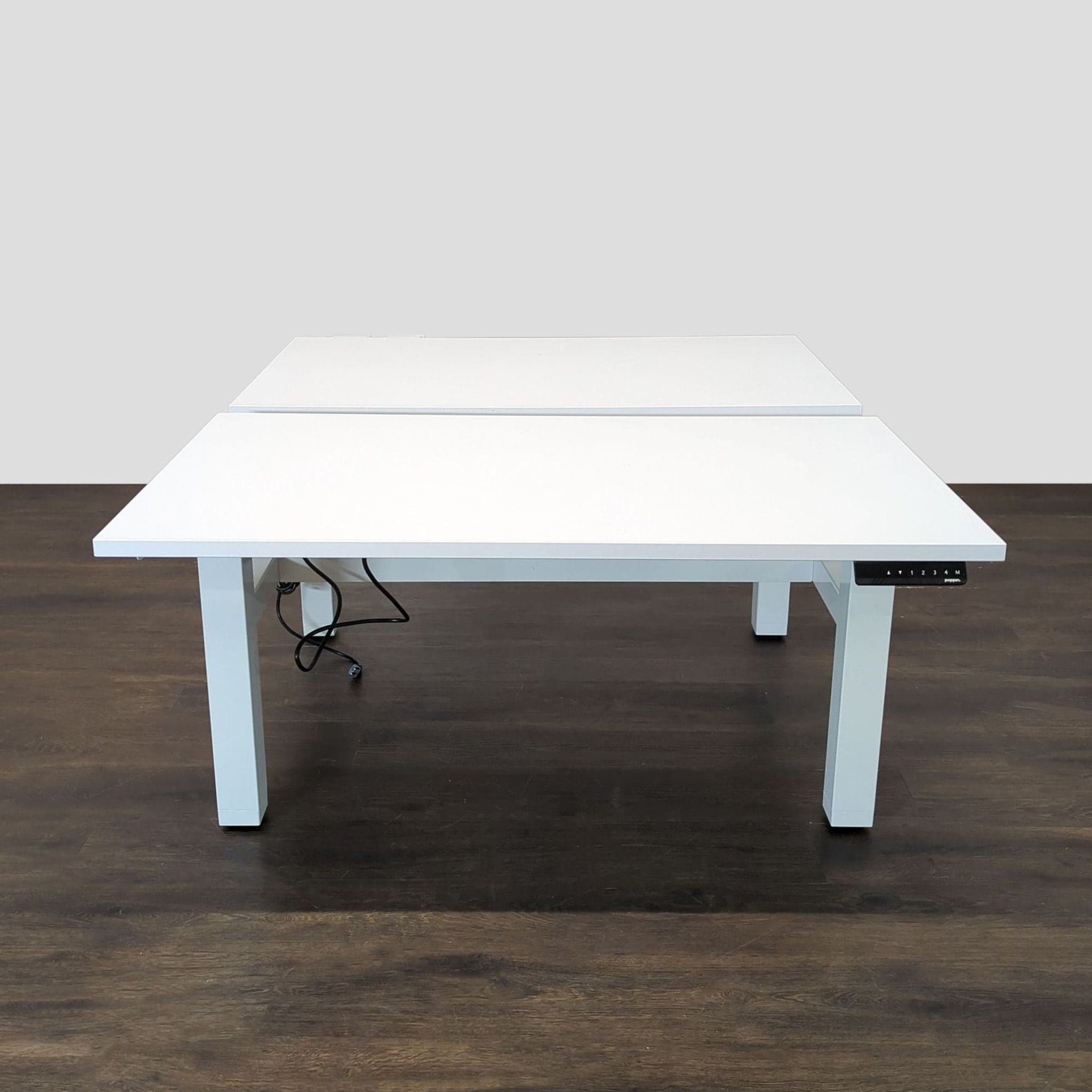 Poppin White Electric Adjustable Height Double Desk