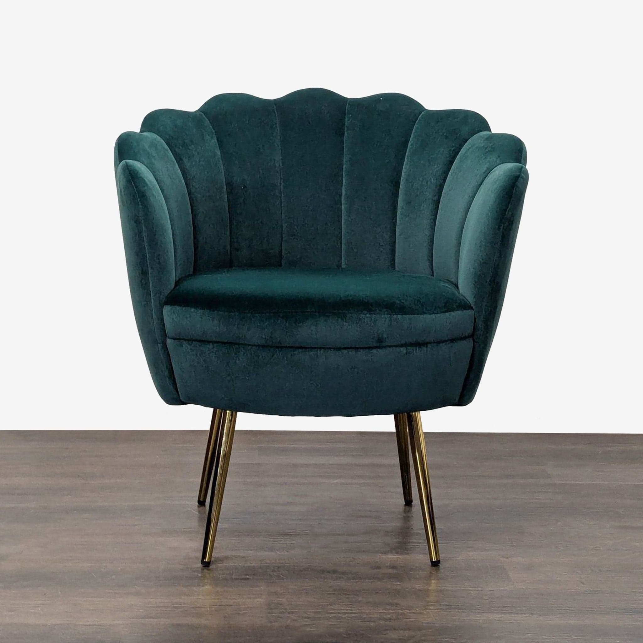 Hulala Home Green Velvet Shell Accent Lounge Chair with Gold Legs