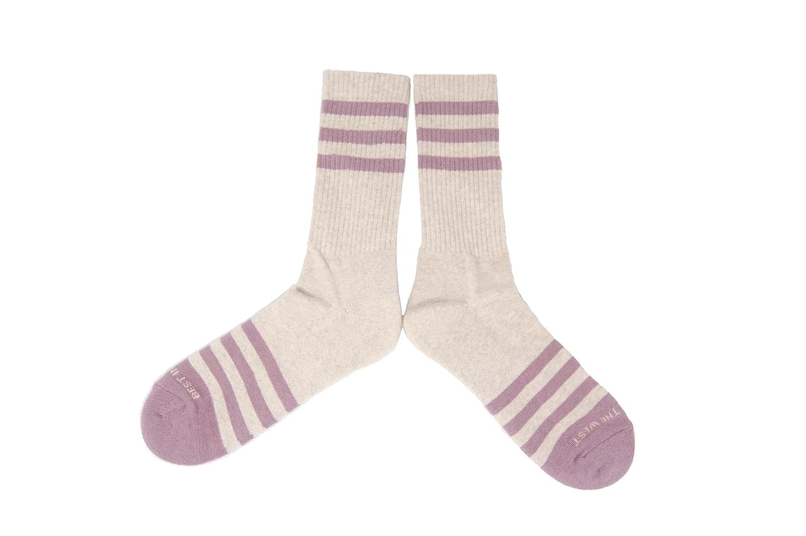 Heather Striped Socks - Dusty Rose