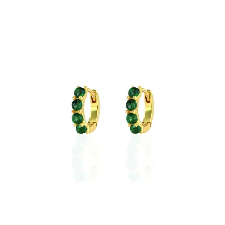 Malachite Huggie Hoops - Gold
