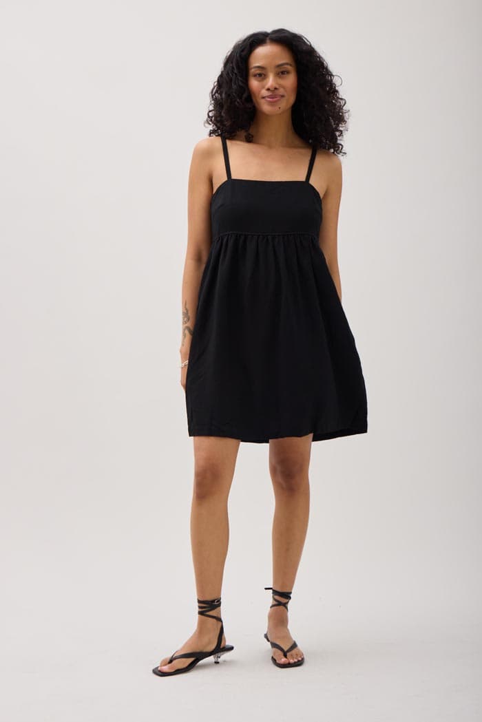 Linen Blend Mini Dress - Black, L