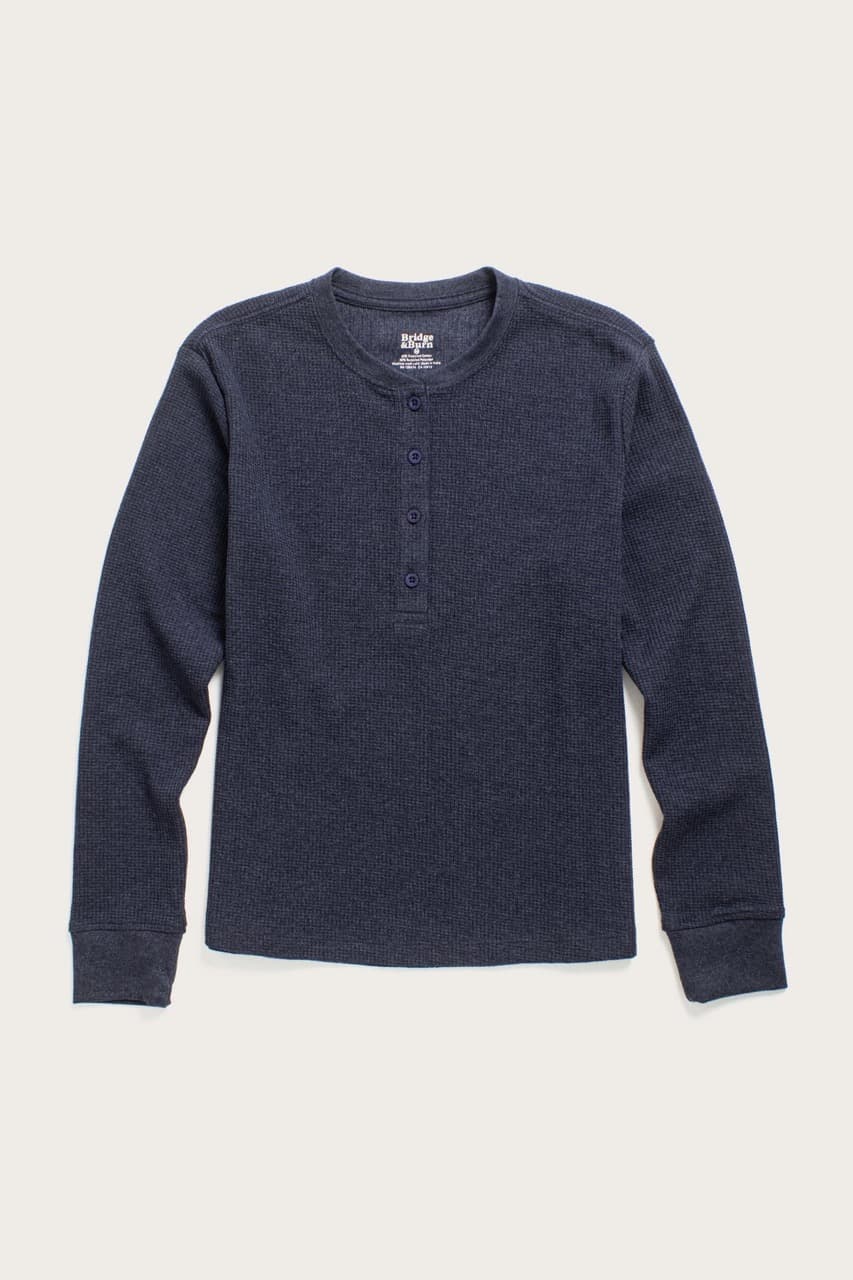 Women's Waffle Henley - Sapphire Melange - XL
