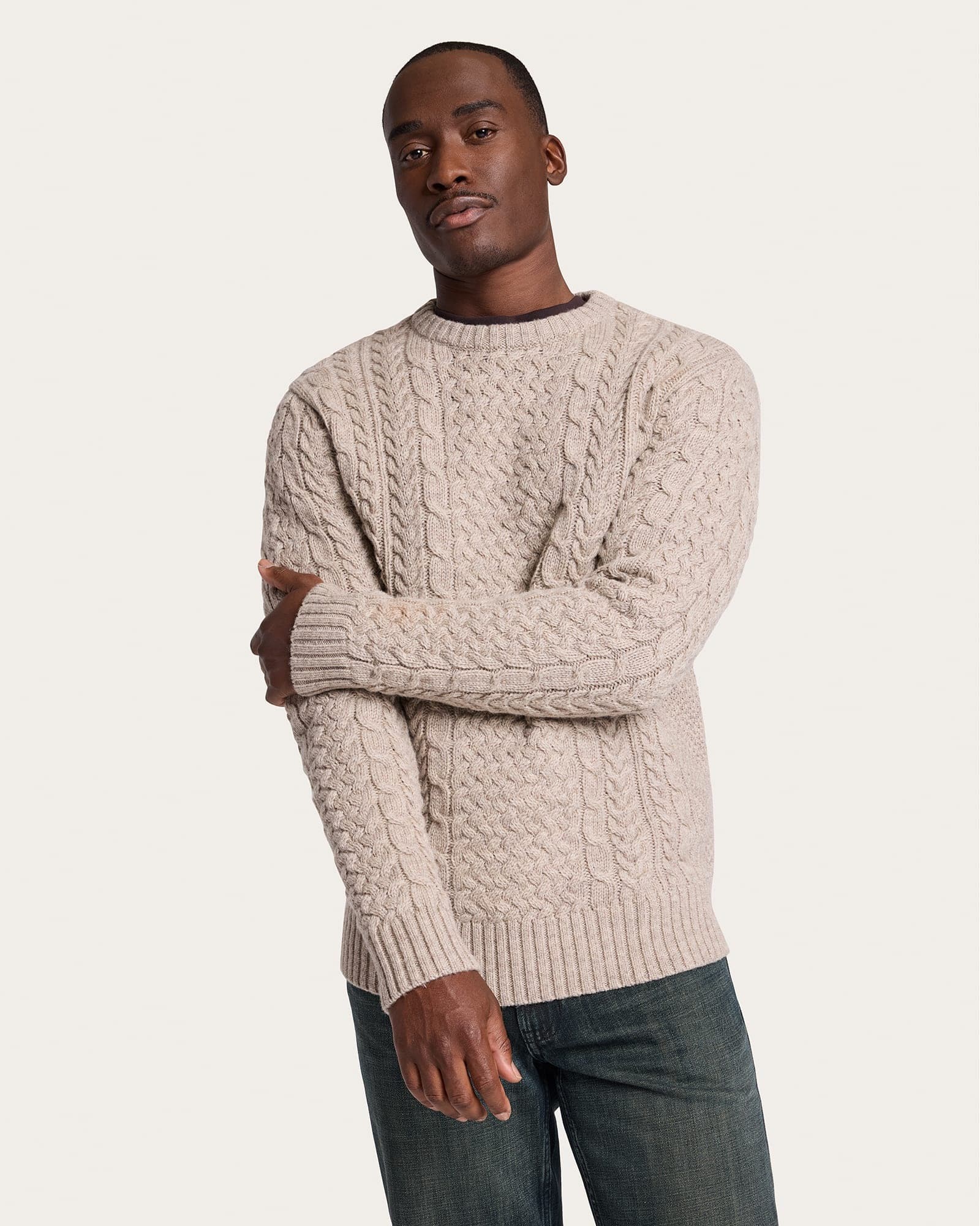 Wool Fisherman Sweater - Wheat Mix - L