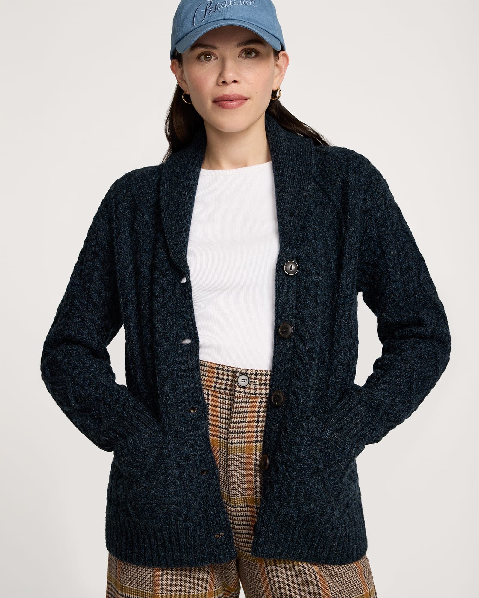 Womens Fisherman Cardigan - Indigo Heather - M