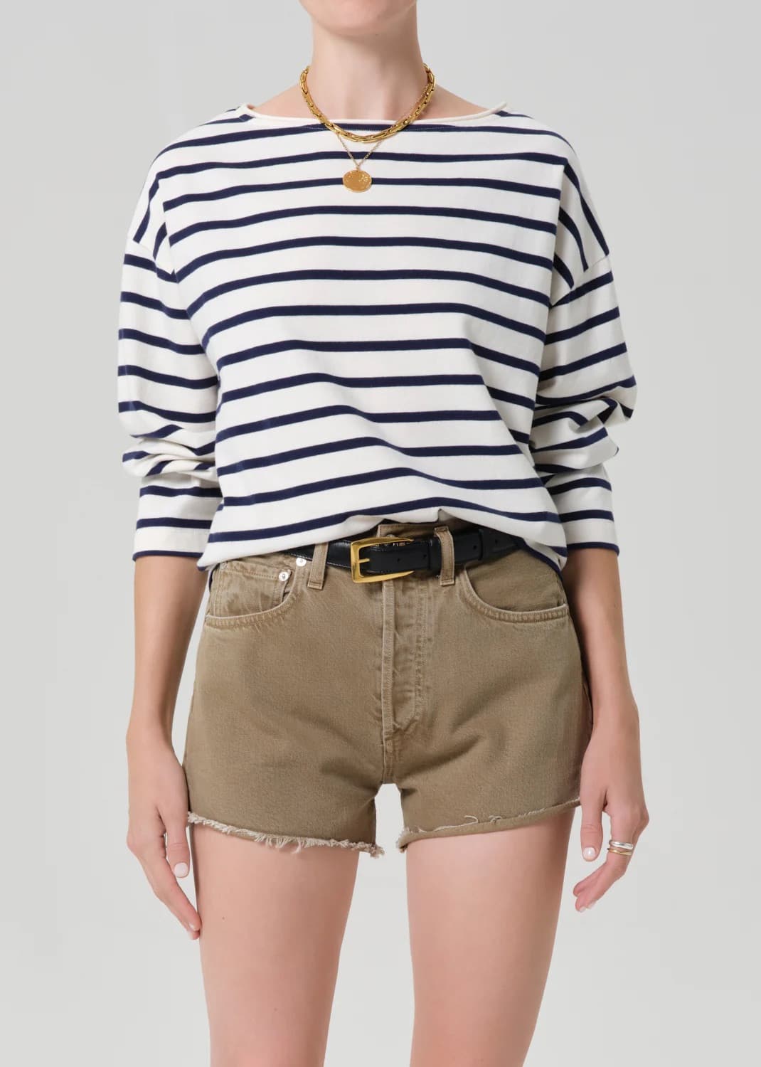 Boat Neck Long Sleeve - Marine Stripe - M
