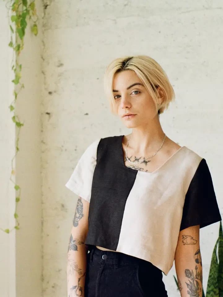 Quilted Crop Top - Black and Cream