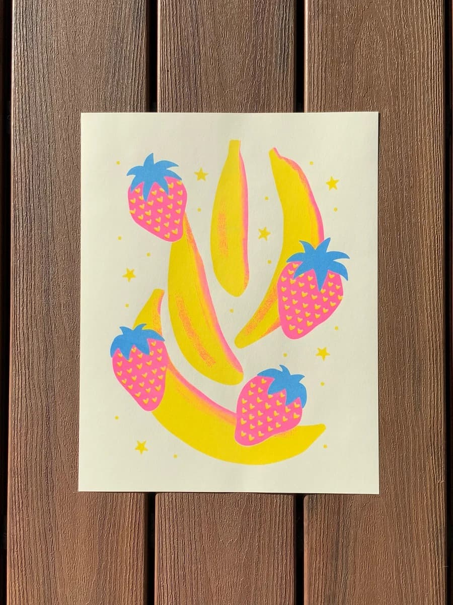 strawberry banana 5x7 riso print - Default