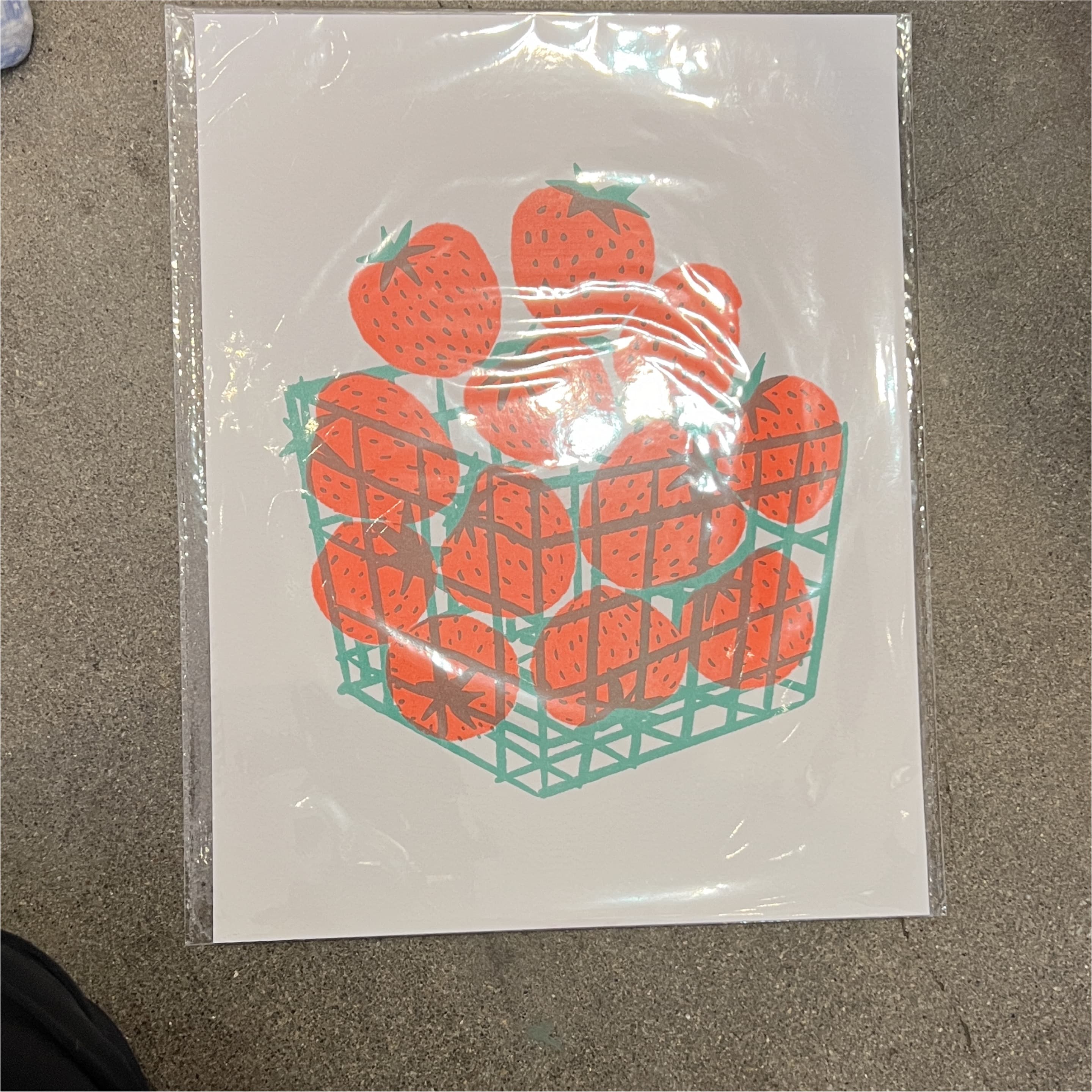 strawberry basket riso print (8.5x11) (8.5x11 pink frame) - Default