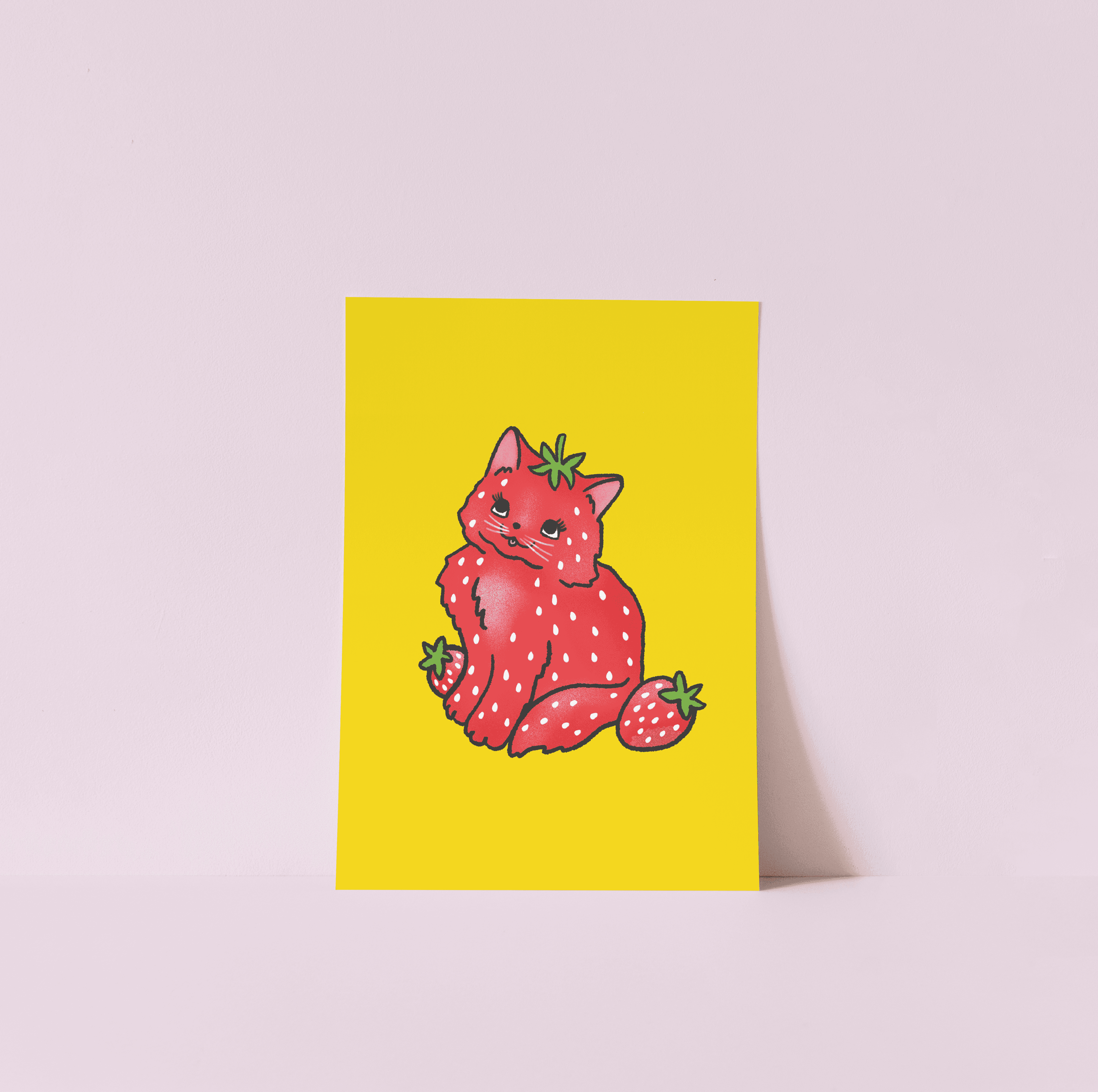 strawberry cat print (8x10) (8x10 white frame) - Default