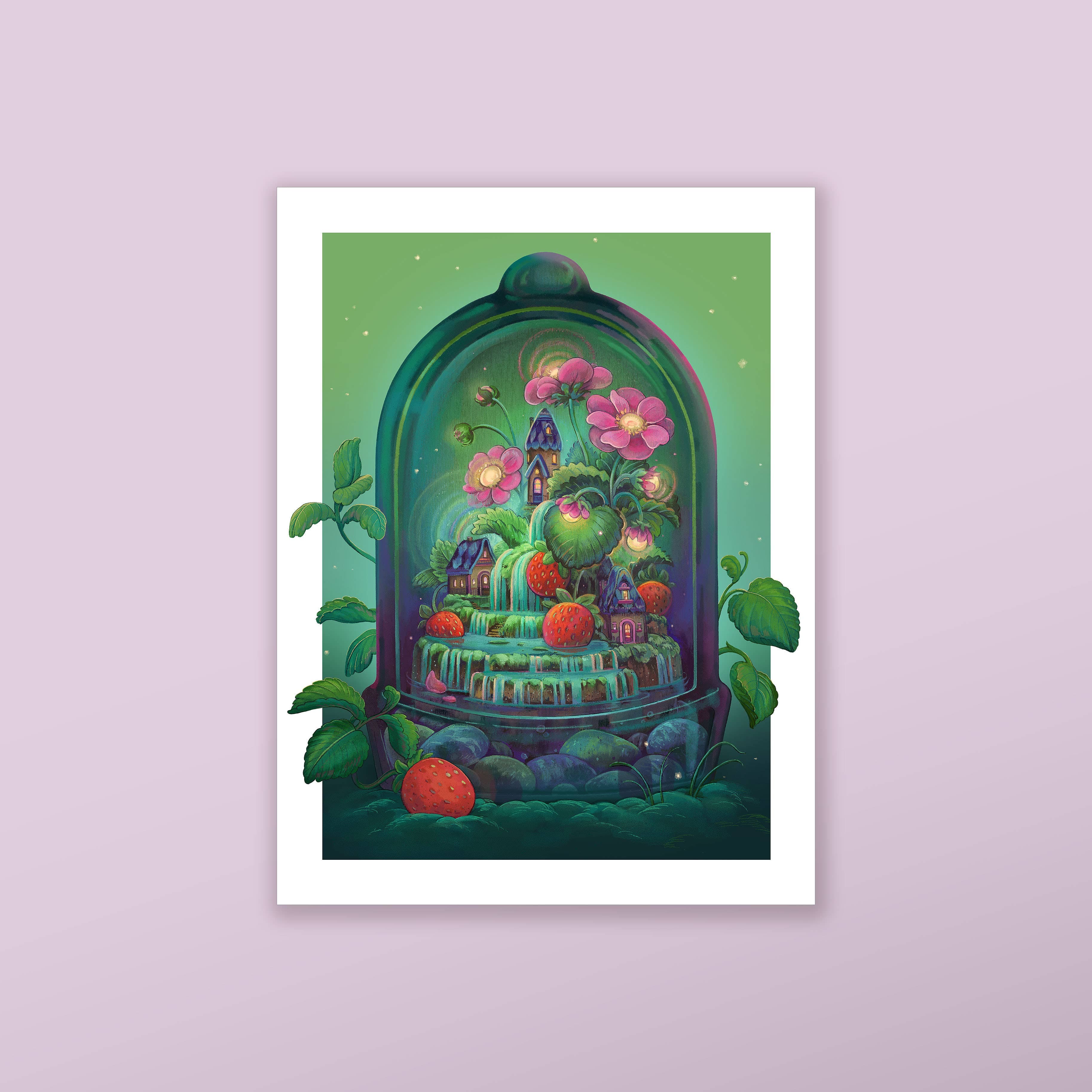 strawberry terrarium print (5x7) (5x7 glitter pink frame) - Default