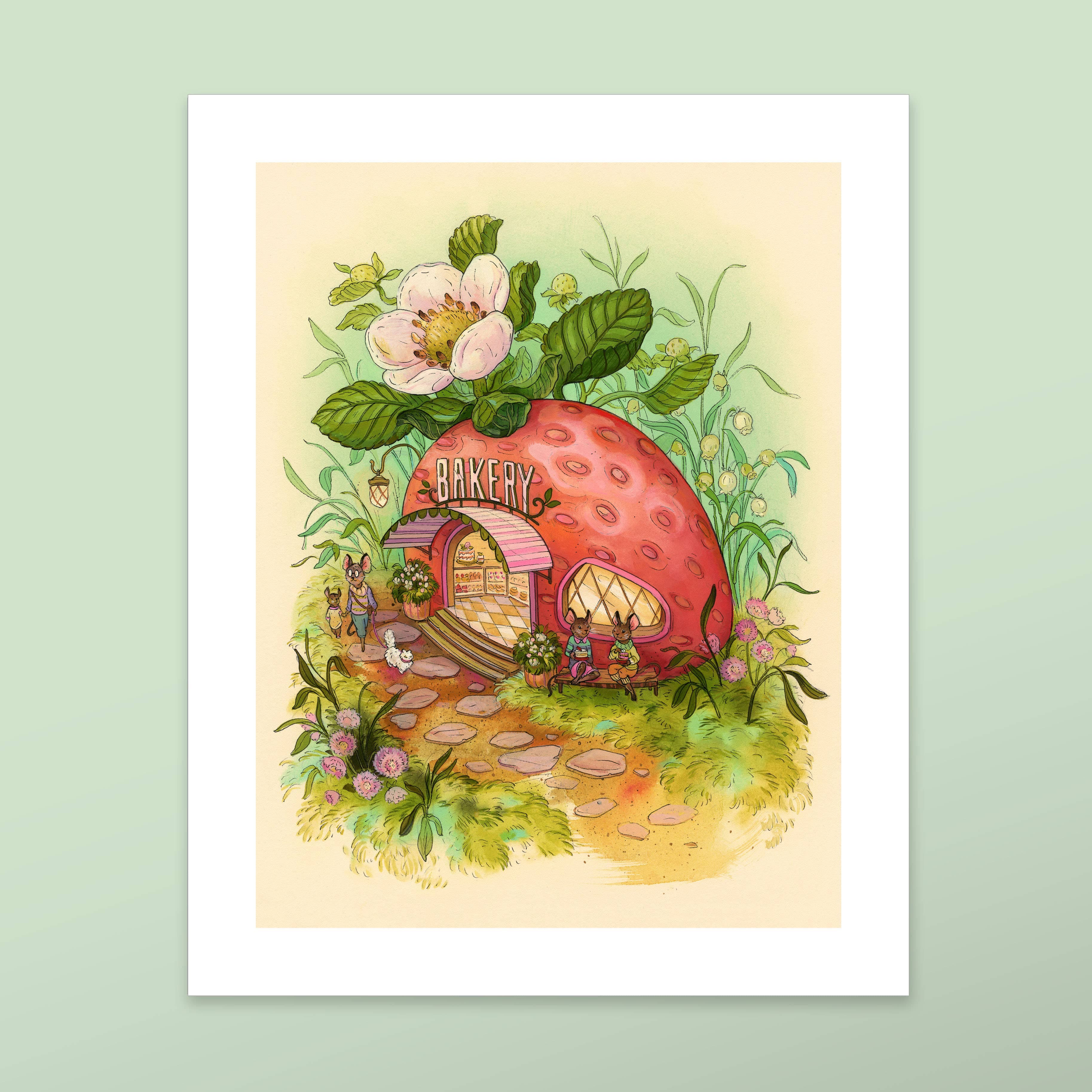 strawberry bakery print (8x10) (8x10 pink frame) - Default