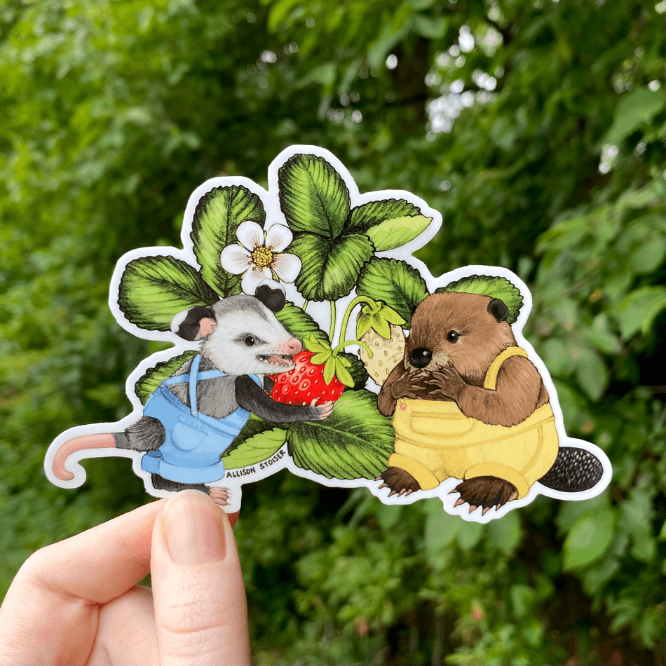 strawberry farmer critters sticker - Default