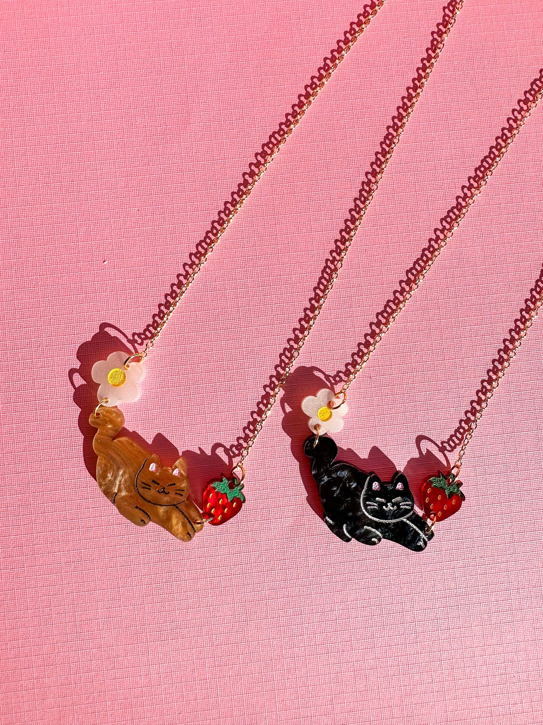 sweet strawberry orange kitty necklace - Regular