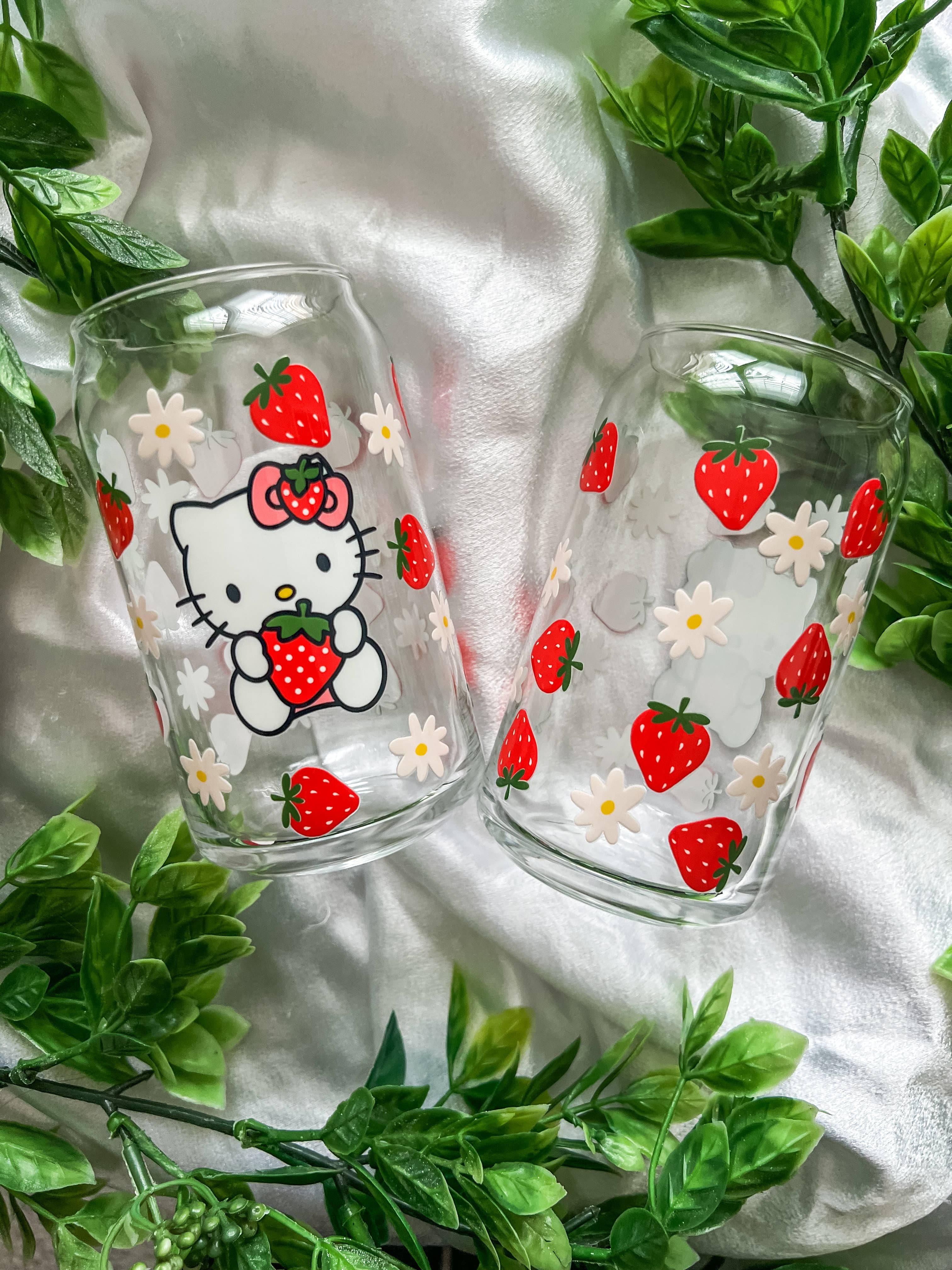 strawberry hello kitty glass cup - Default