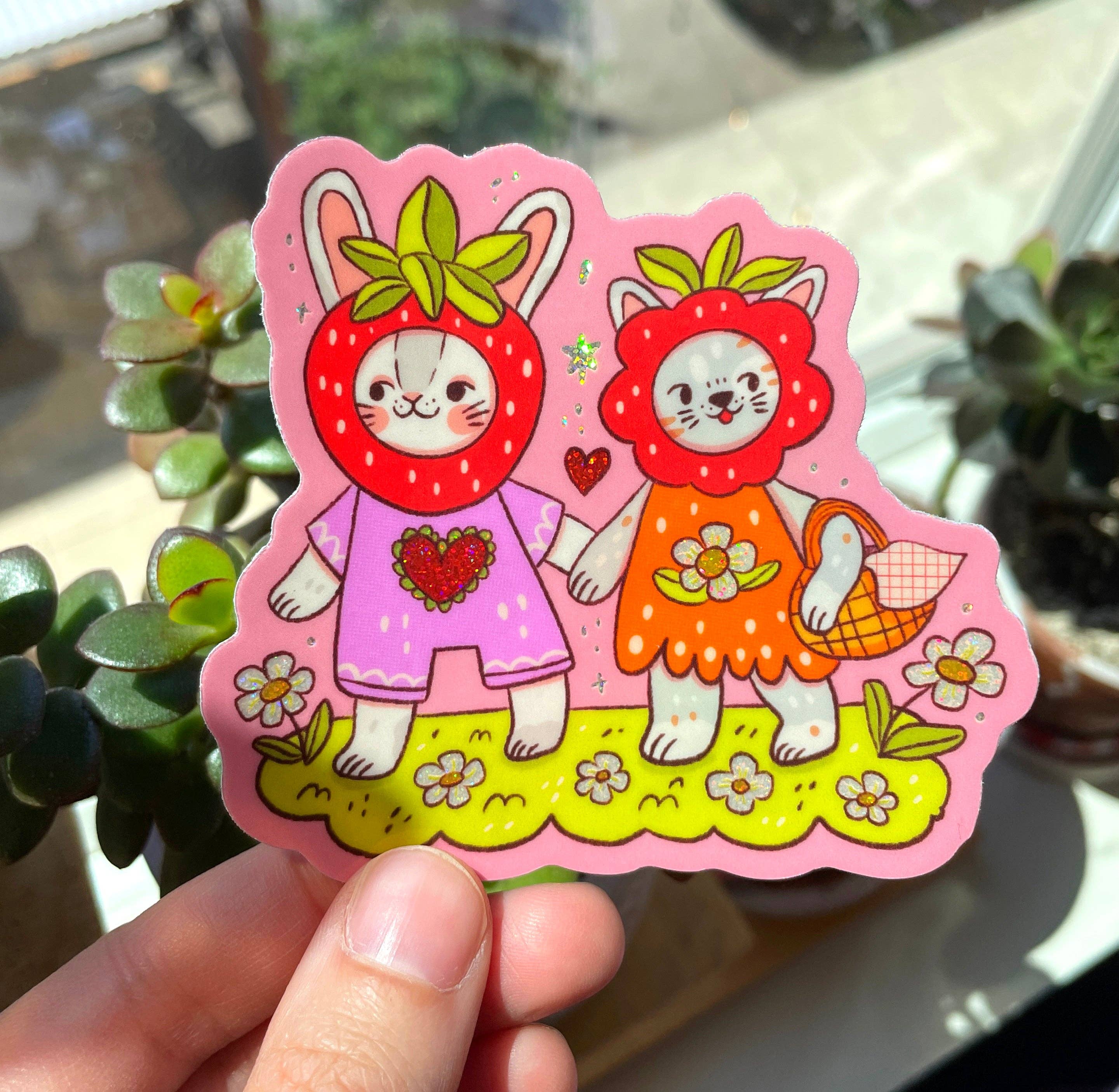 strawberry friends glitter sticker - Regular
