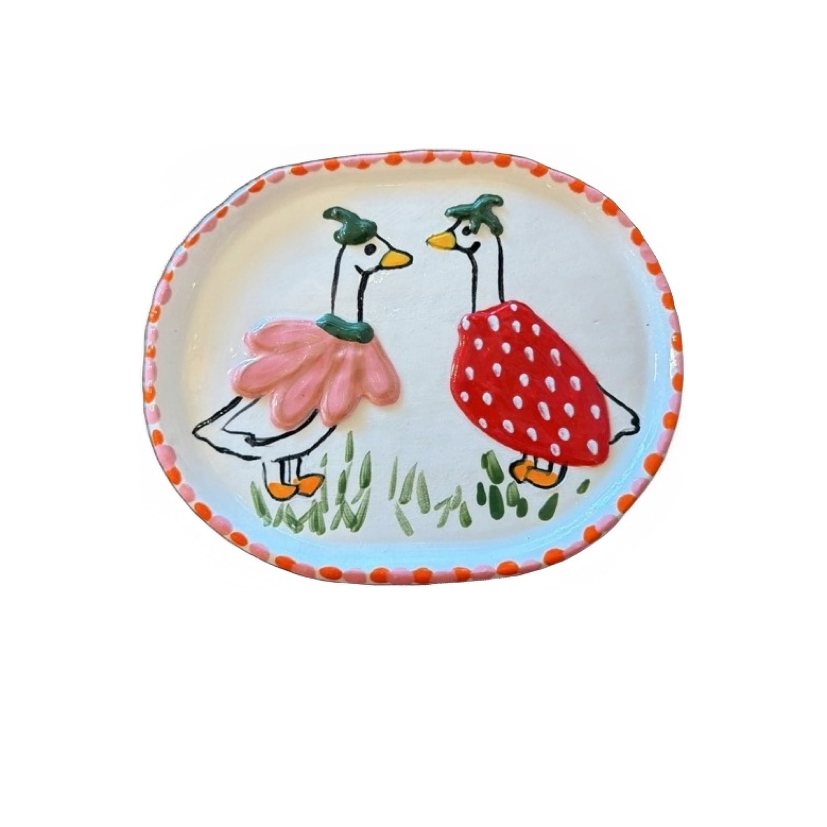 ceramic strawberry porch geese tray - Regular