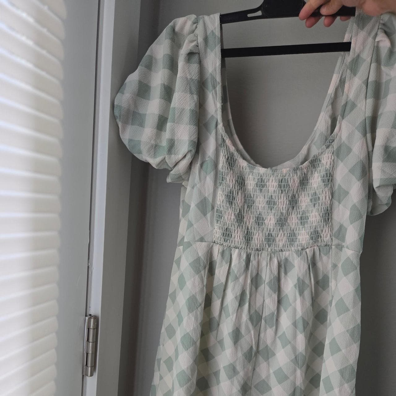 Asos design Green and white checkered dress with tie back detail #checkered #tiedetail