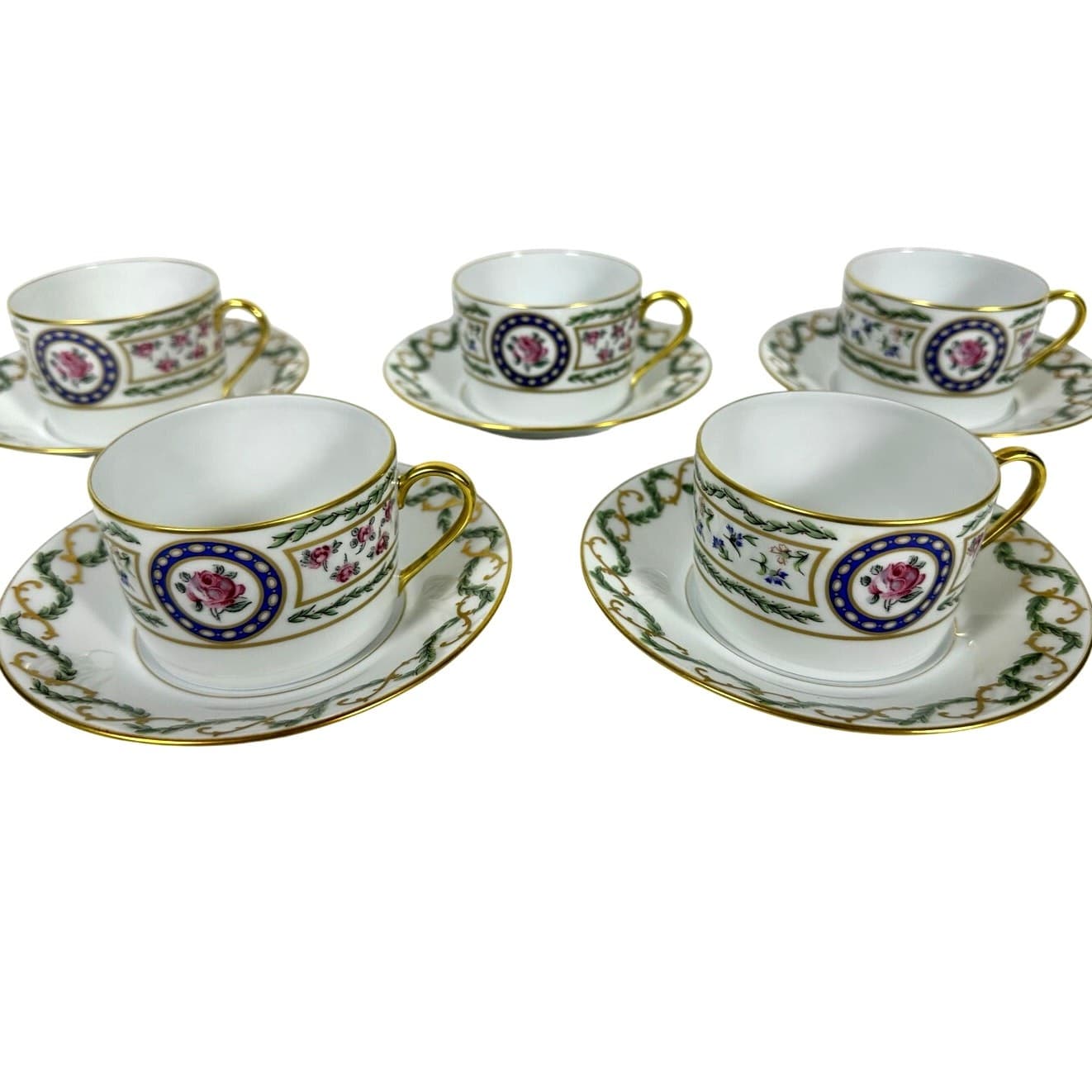 Haviland Limoges "Louveciennes" Flat Cups/Saucers-Set of 5-France-Pristine Mint!