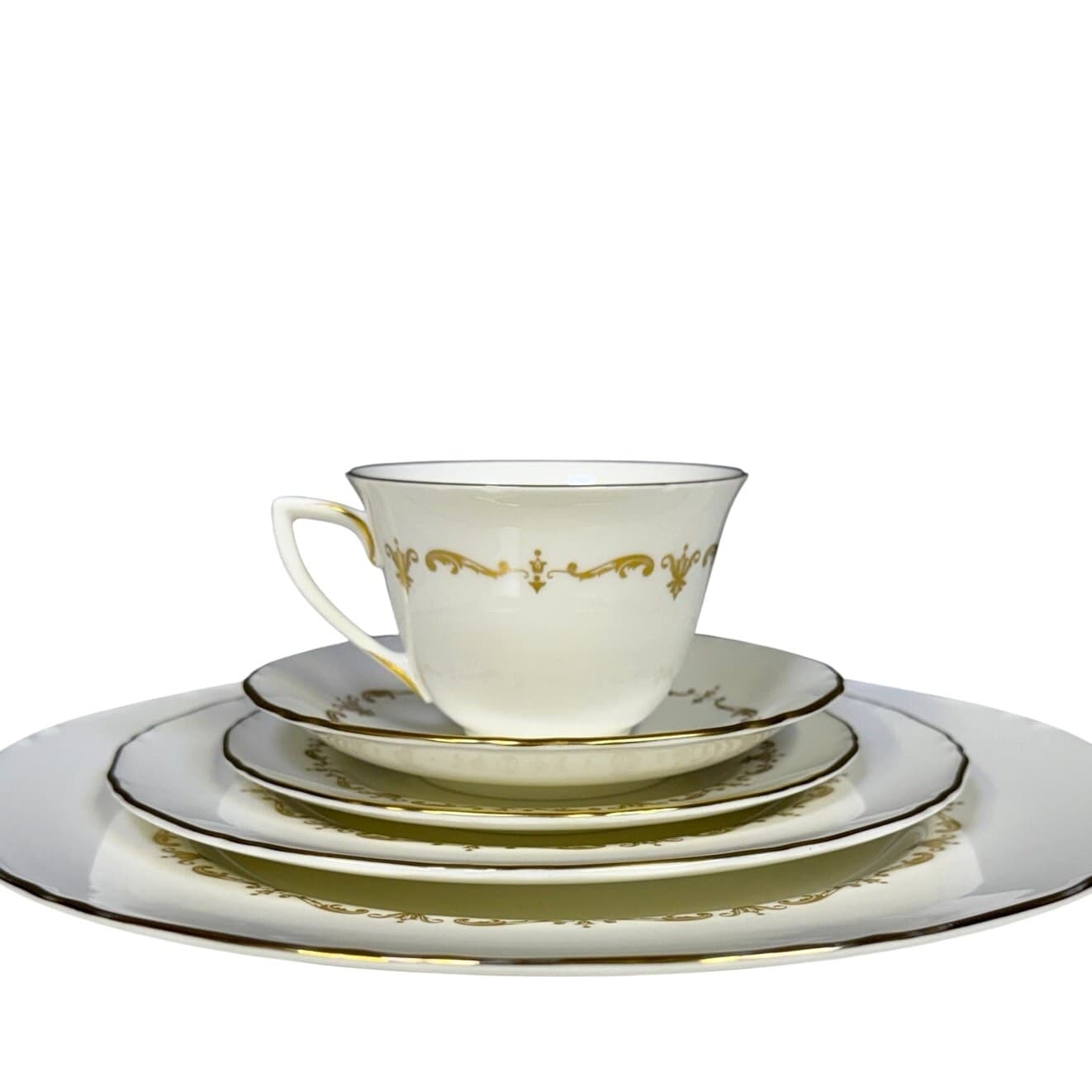Royal Worcester Retired 'Gold Chantilly' Bone China 5-PC Place Setting-Exquisite