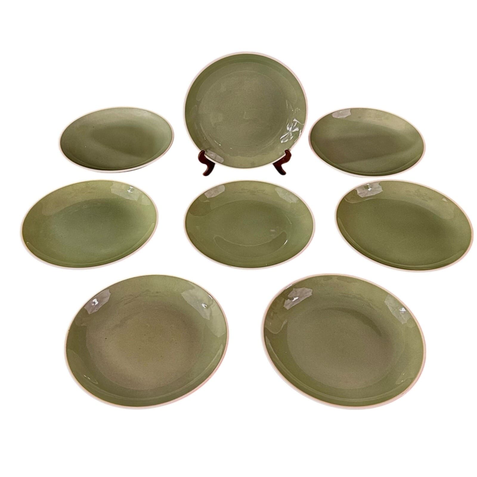 Ironstone USA Vintage Green Ceramic Bread/Dessert Plates-Set of 8