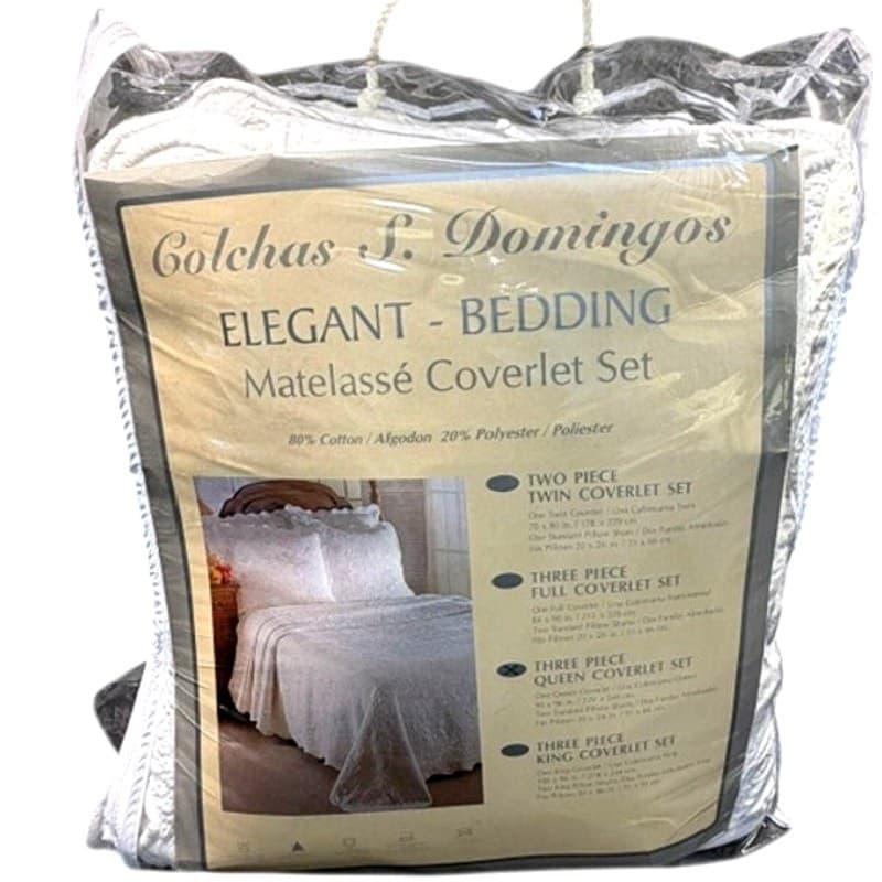 Colchas Domingos Queen White Matelassé Coverlet Set 3-PC Cotton Blend Bedspread