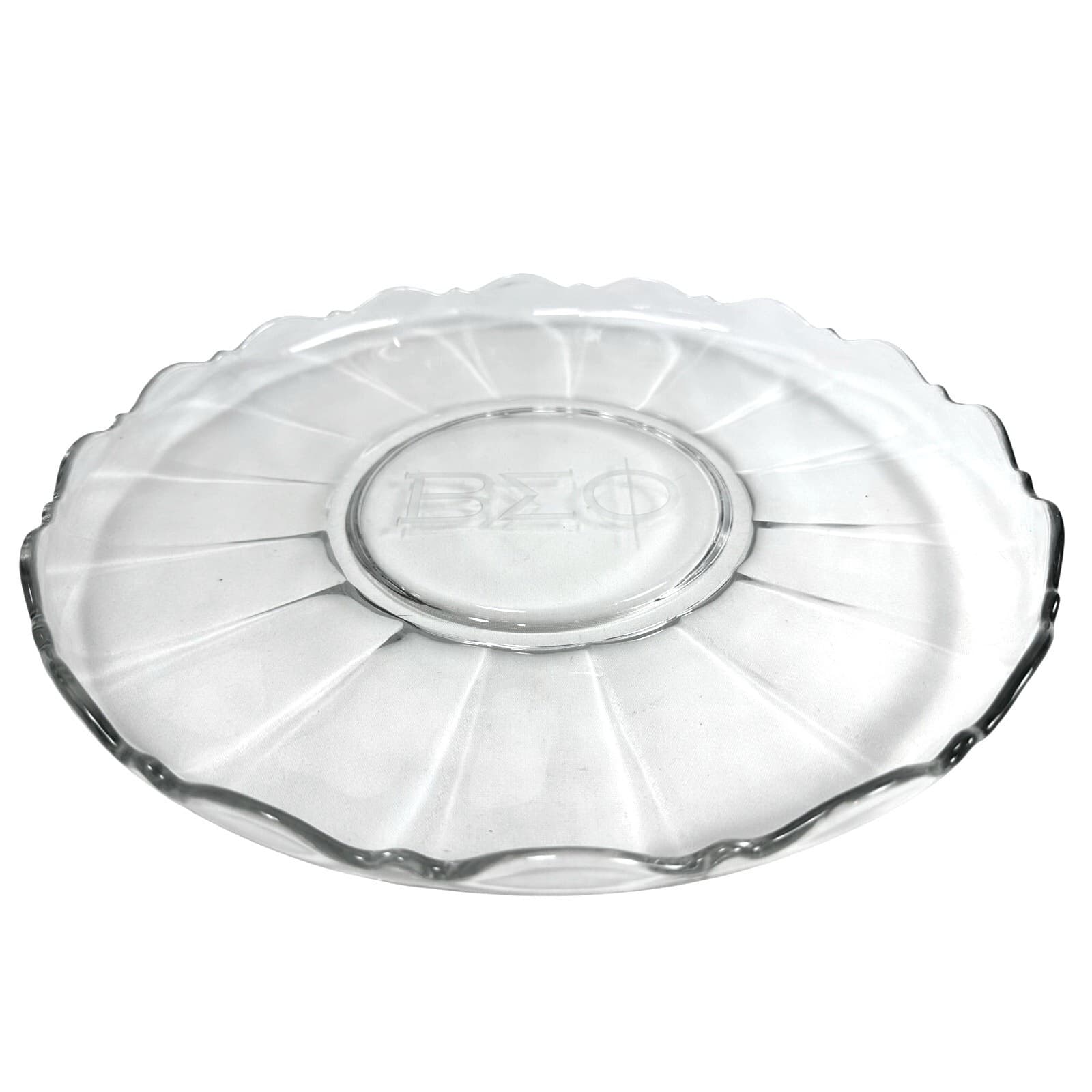 Beta Sigma Omicron Monogrammed Clear Crystal Scalloped Rim Serving Platter-Rare!