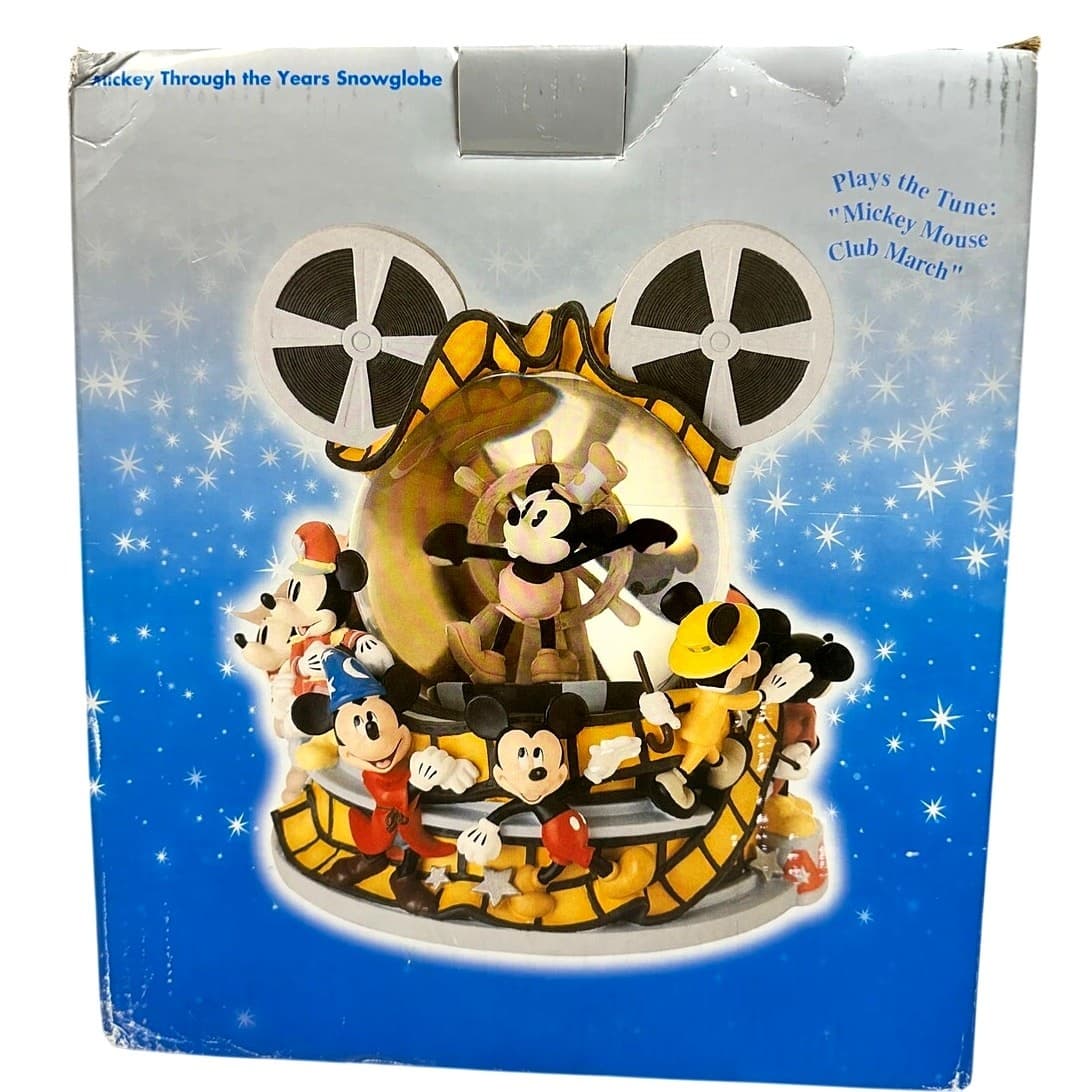 Mickey Mouse Thru the Years Disney Store Reel to Reel Musical Moving Snow Globe