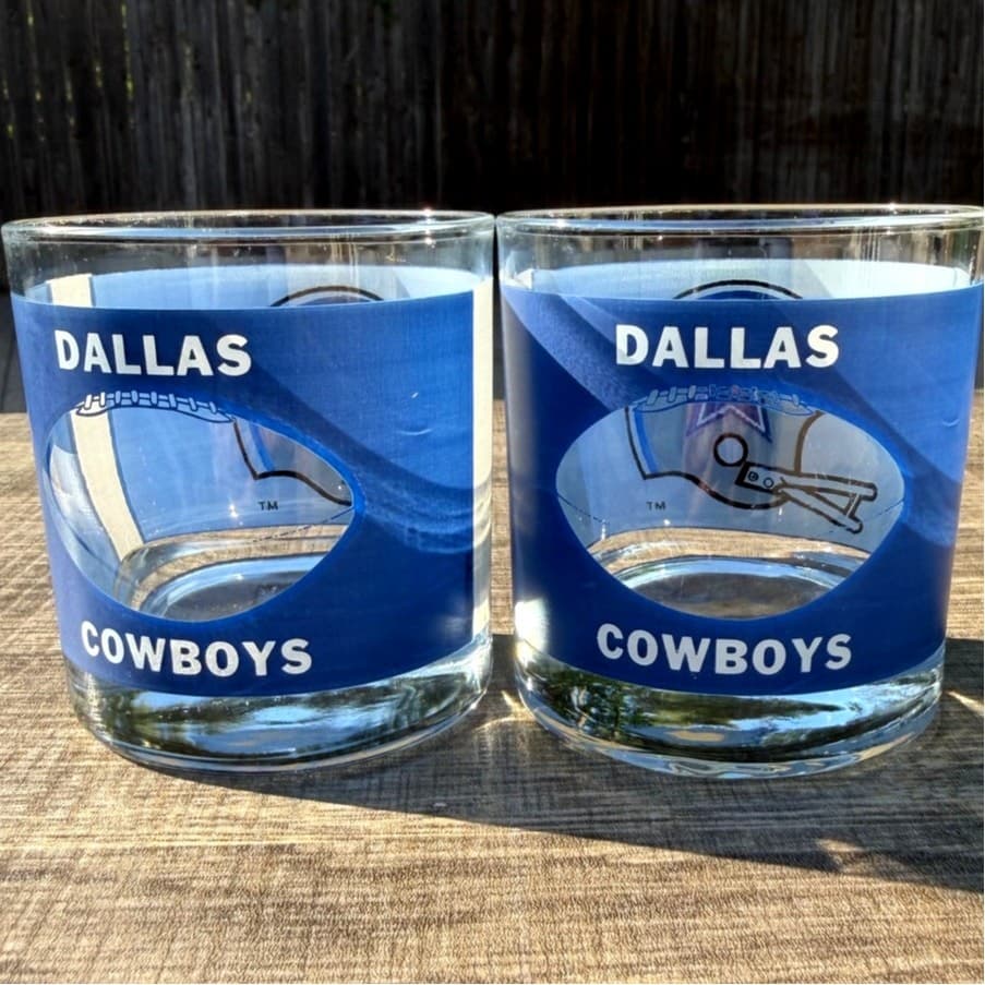 Dallas Cowboys 1970's Houze Art Football Helmet See-Thru Whiskey Glass-Set of 2