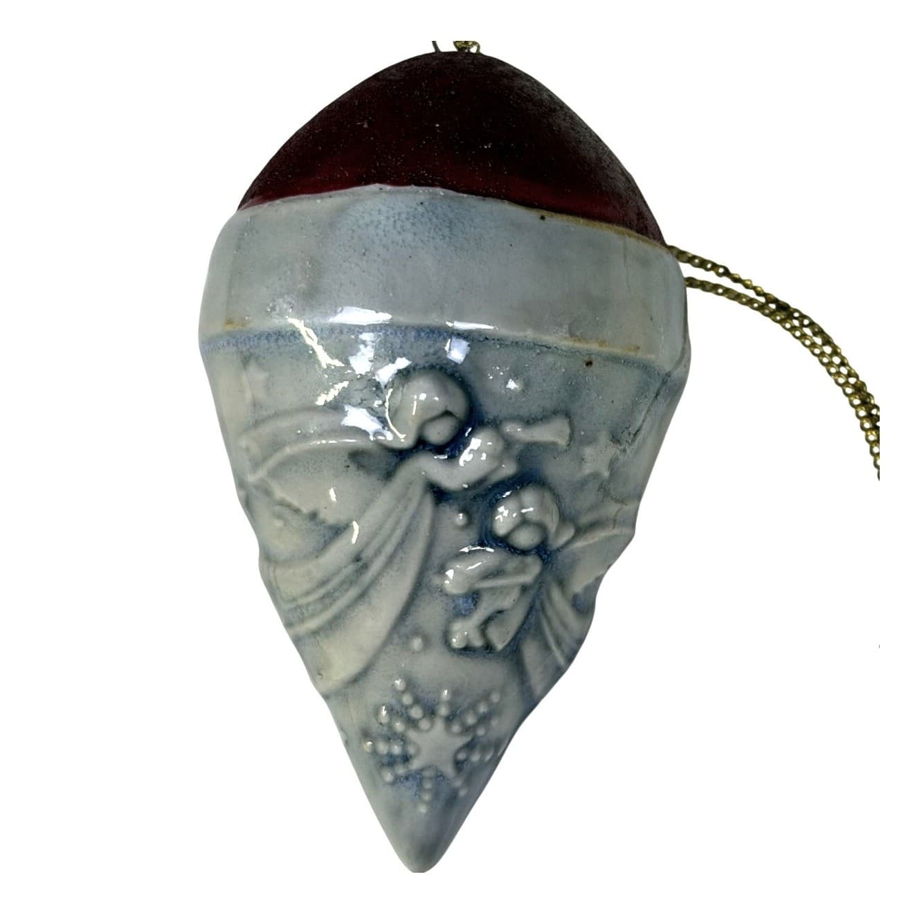 Hand Painted Ceramic Pottery Angel Embellished Teardrop Christmas Ornament