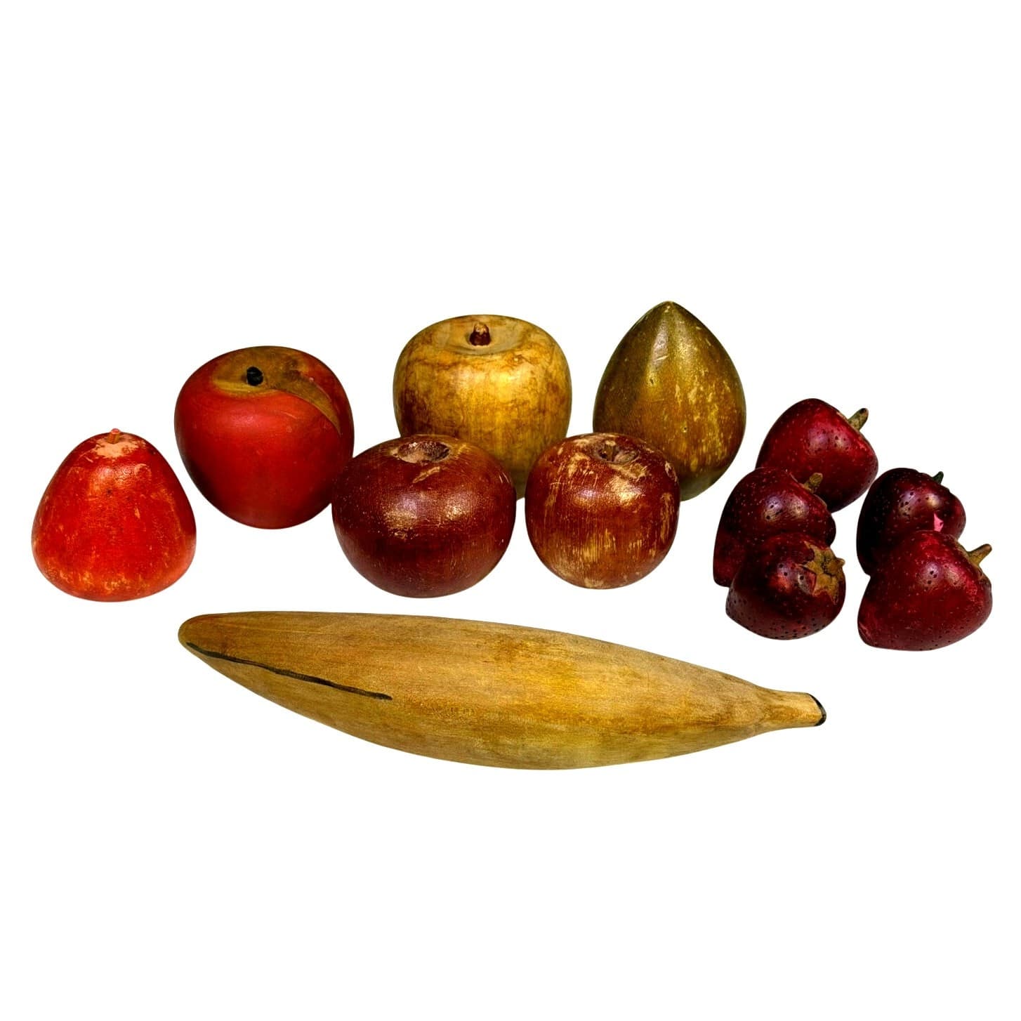 Carved Wooden Vintage Decorative Subtle Colors Variety of Fruit-12 Pieces