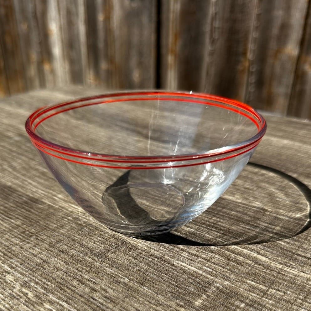 Arcoroc France Mid-Century Retro Clear 5" Round Twin Red Band Bowl(s)-Excellent