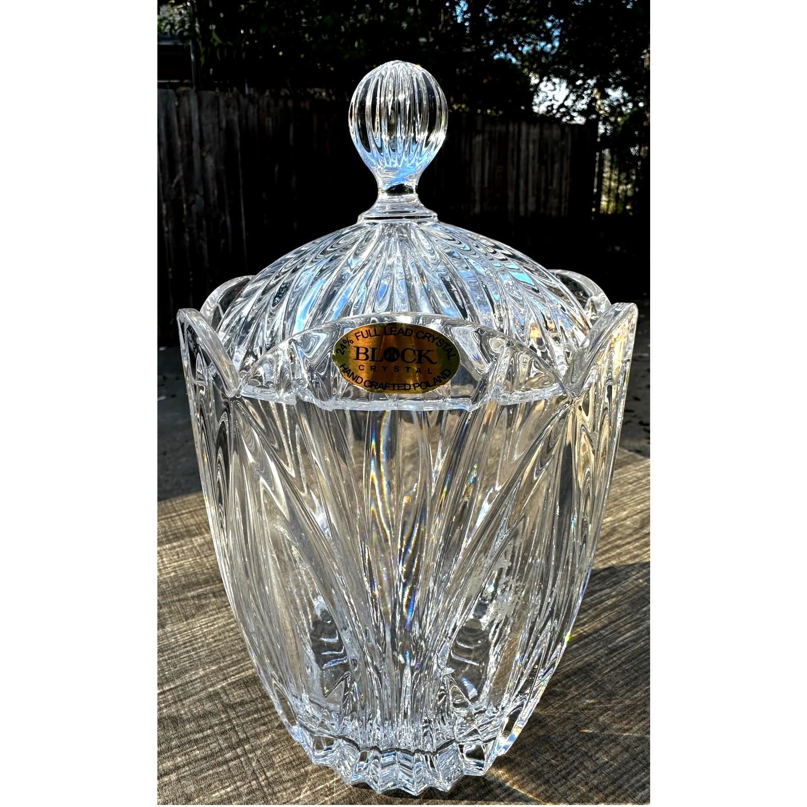 Block Crystal Poland Handcrafted 24% Lead Crystal Biscuit Barrel or Ice Bucket