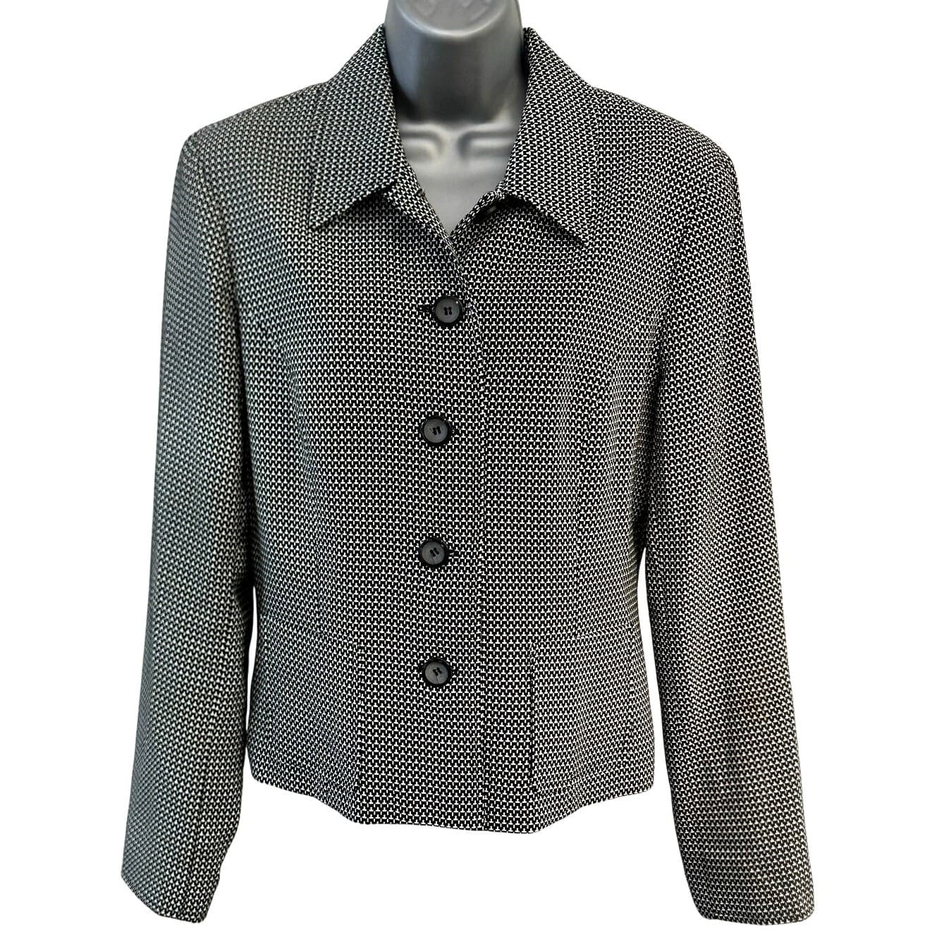 Sharon Young Houndstooth Check Black & White Womans Blazer Sz 10 USA VG